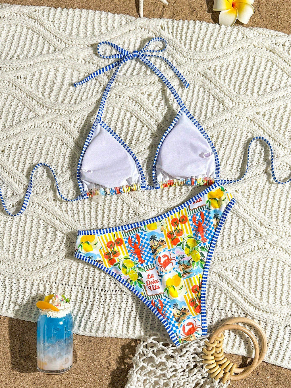 Swim Mod Women's Summer 2-Piece Swimsuit Set With Lobster Print,