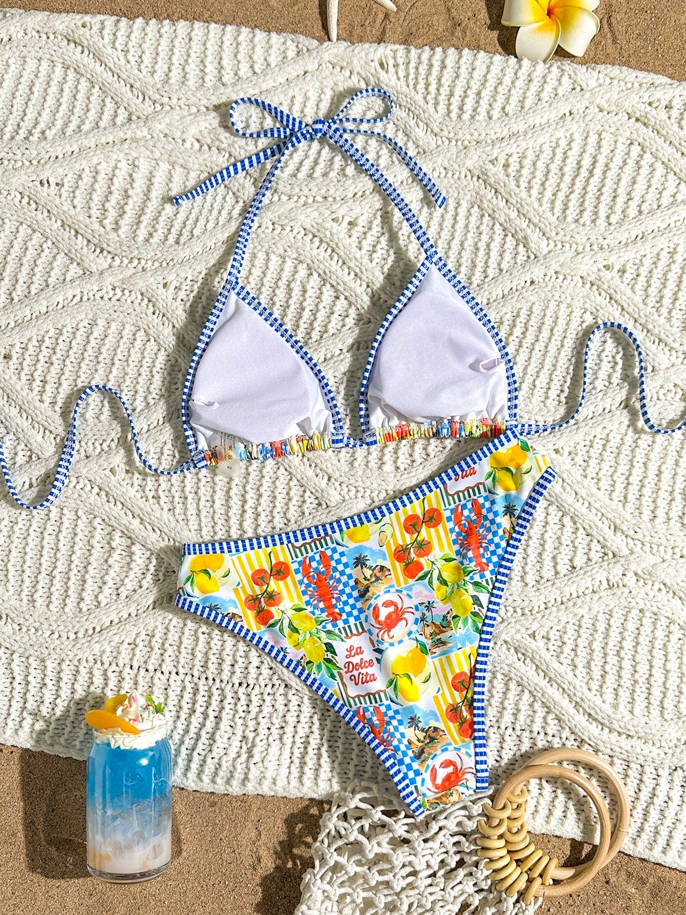 Swim Mod Women's Summer 2-Piece Swimsuit Set With Lobster Print,