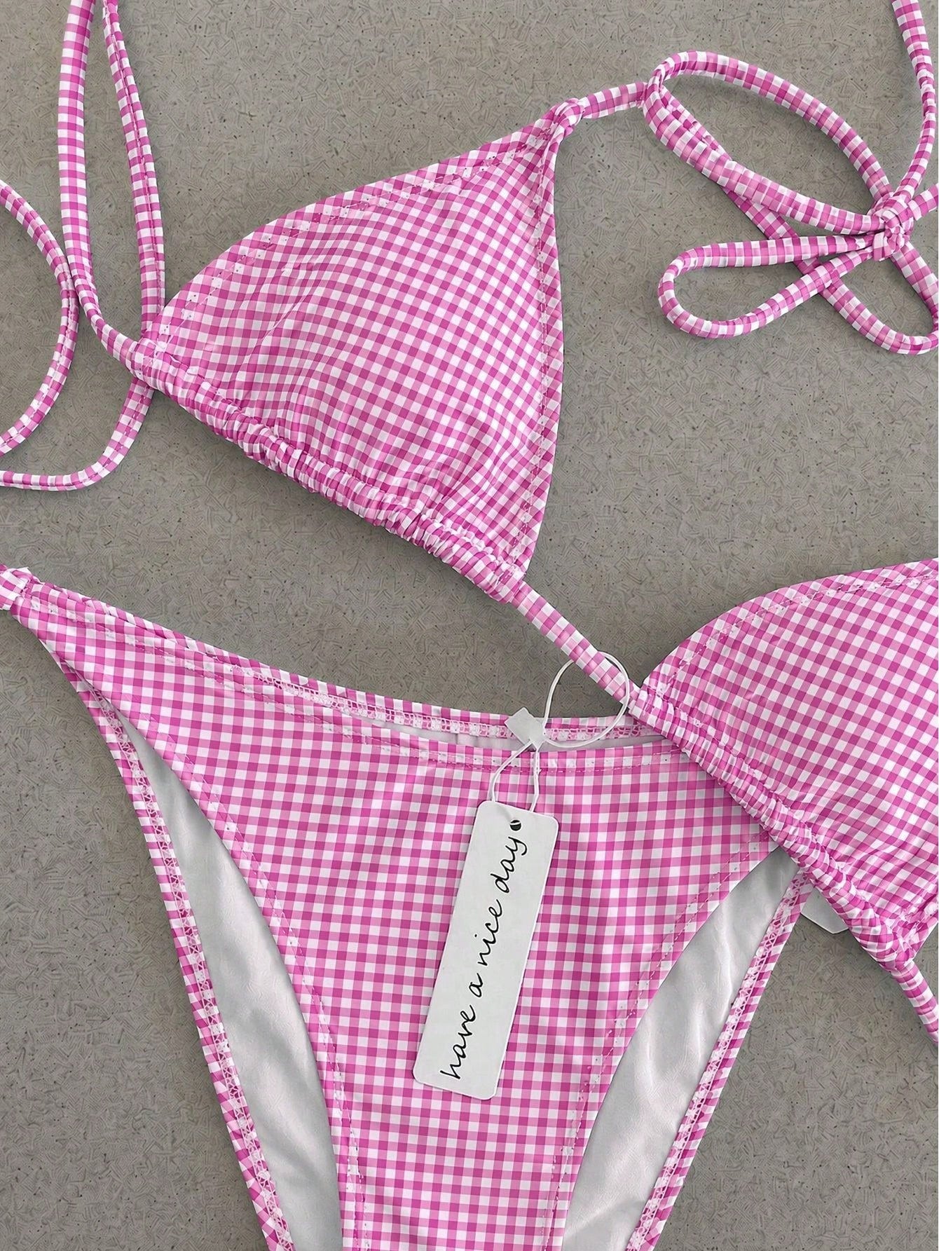 Retro Navy Blue & Black Striped Spaghetti Strap Tie Bikini Set, Sexy