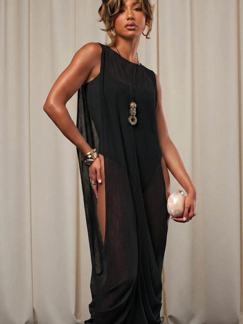NYA SZN Swim Cover Up Dress Maxi Cowl Draped Beach Poolside Brunch Warm Weather Work Wear Casual Outfits For - image 5