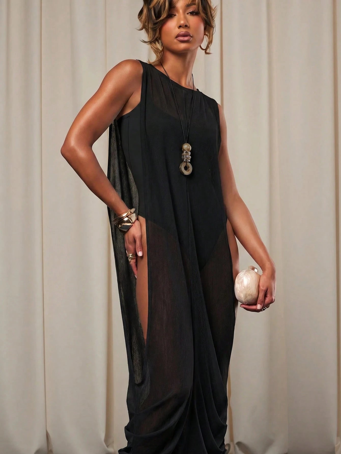 NYA SZN Swim Cover Up Dress Maxi Cowl Draped Beach Poolside Brunch Warm Weather Work Wear Casual Outfits For - image 5