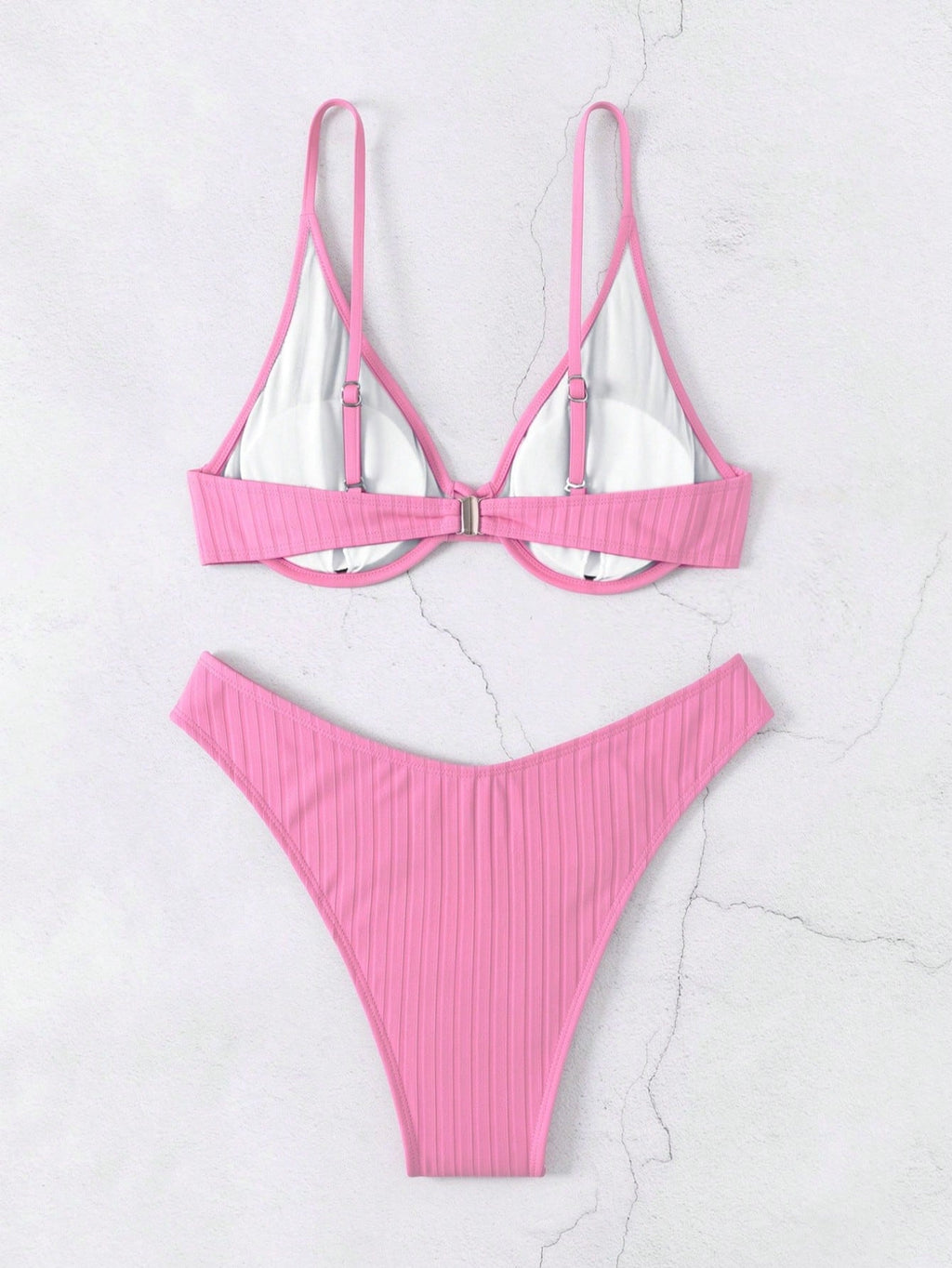Swim Women Summer Beach Solid Simple Ribbed Bikini Set For Daily Use - image 19