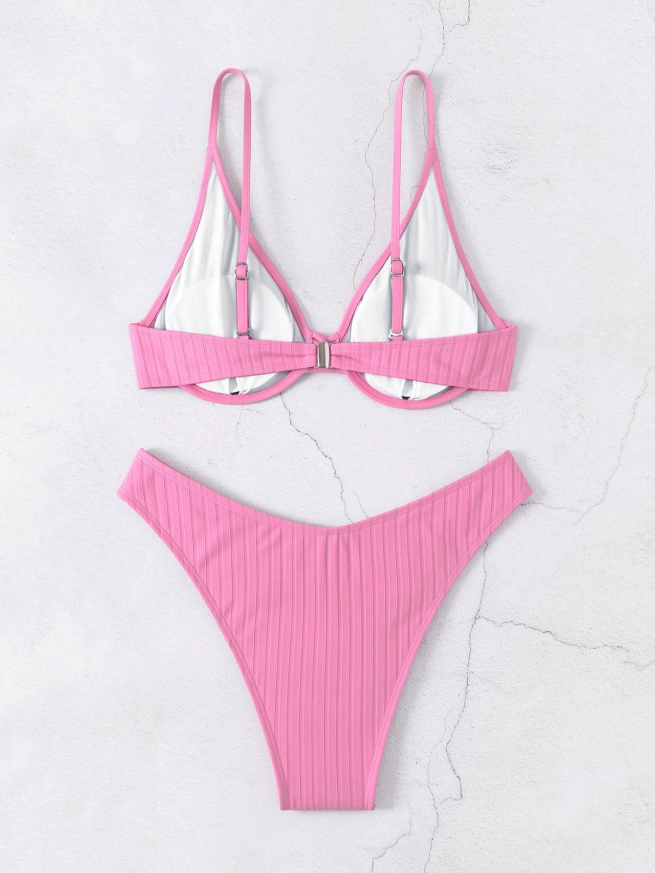 Swim Women Summer Beach Solid Simple Ribbed Bikini Set For Daily Use - image 19
