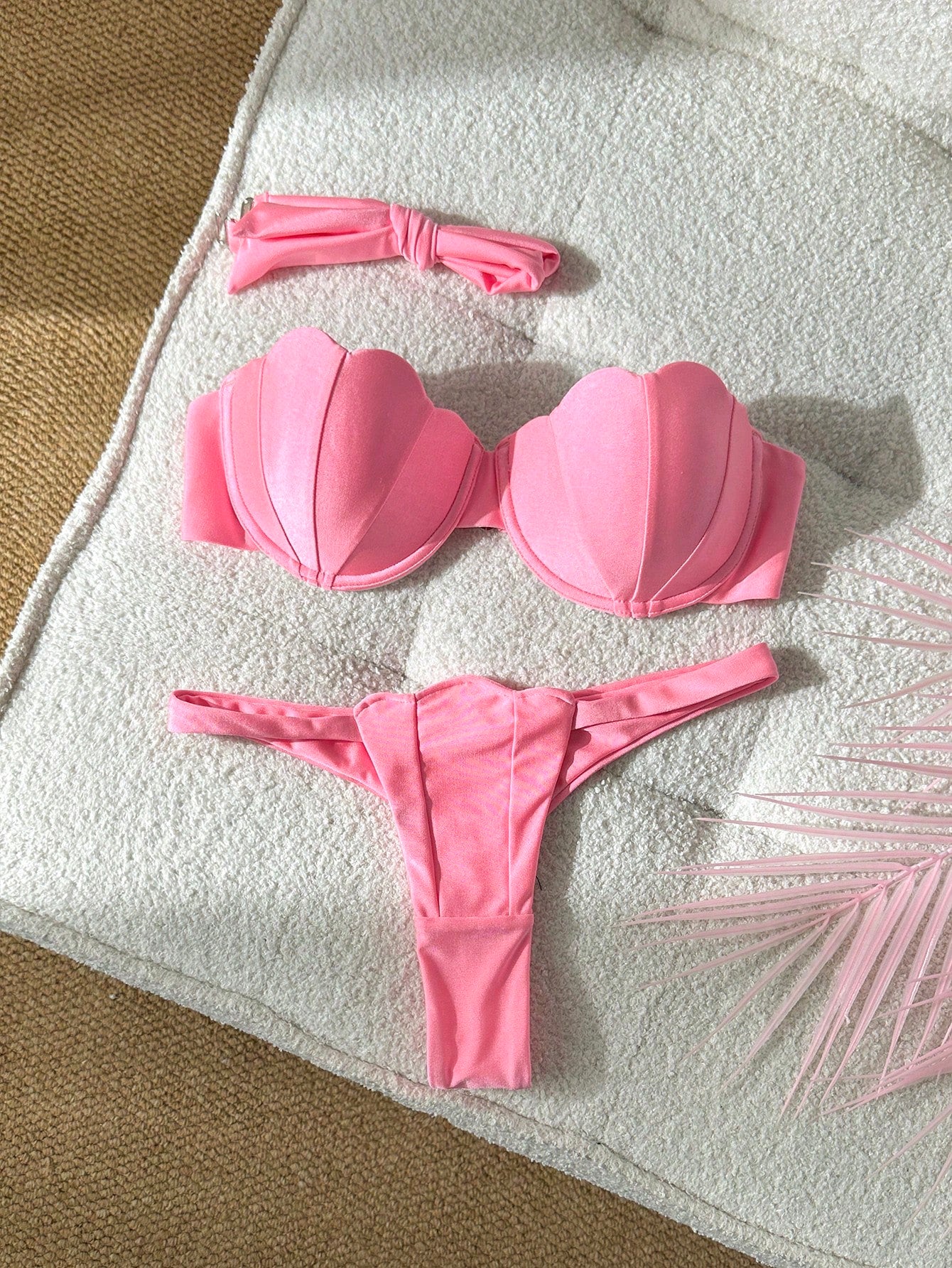 Swim Mod Petal Patchwork Hard Cup Detachable Strap Solid Color Sexy 2