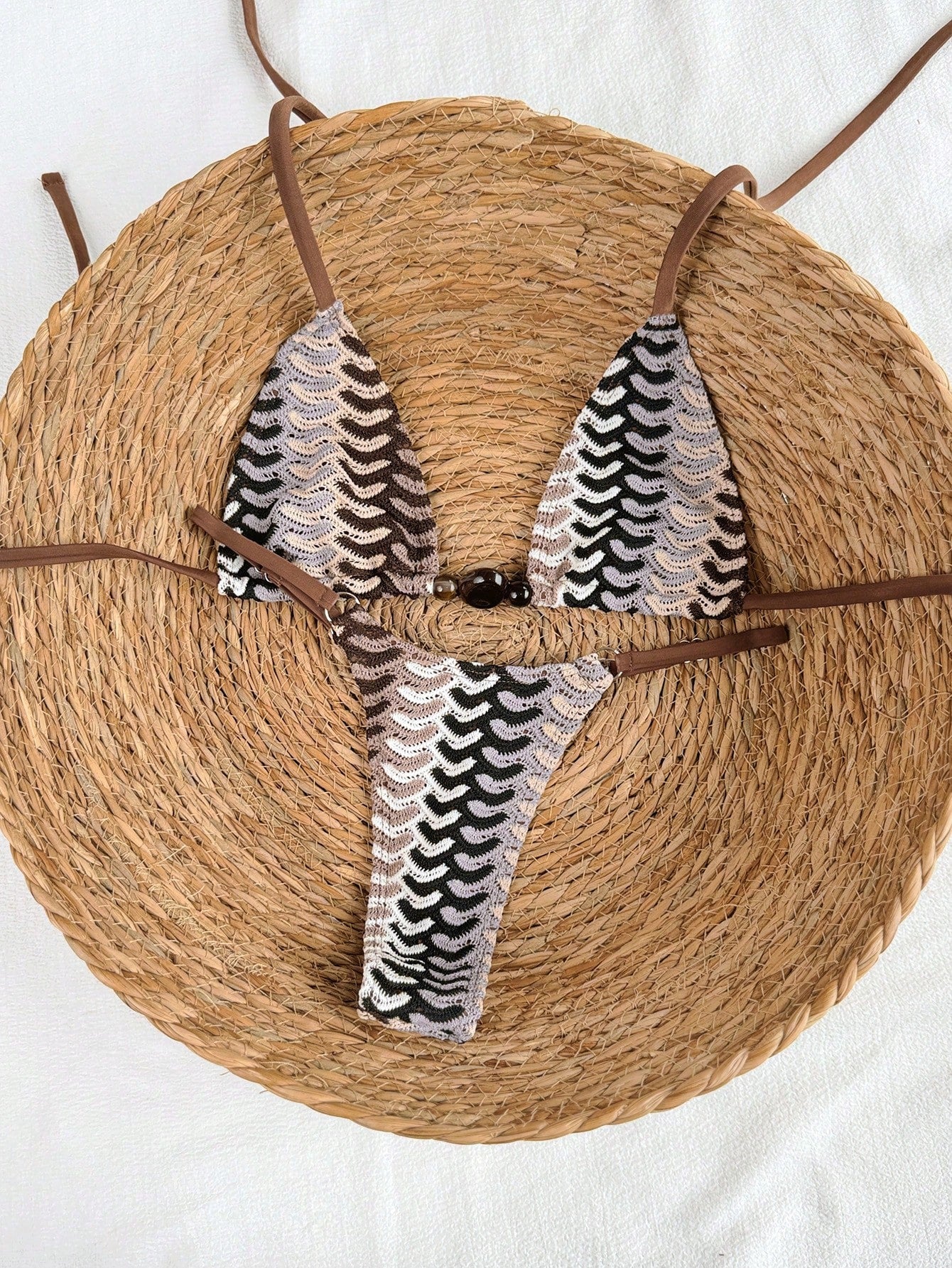 Swim Mod Women's 2 Pieces Bikini Set, Pink Stripe Triangle Spaghetti