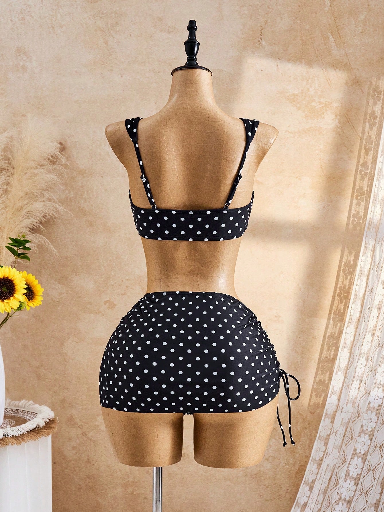 Bellisia Women's Black And White Polka Dot Random Print 3-Piece