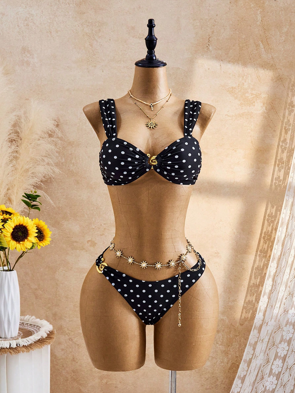 Bellisia Women's Black And White Polka Dot Random Print 3-Piece