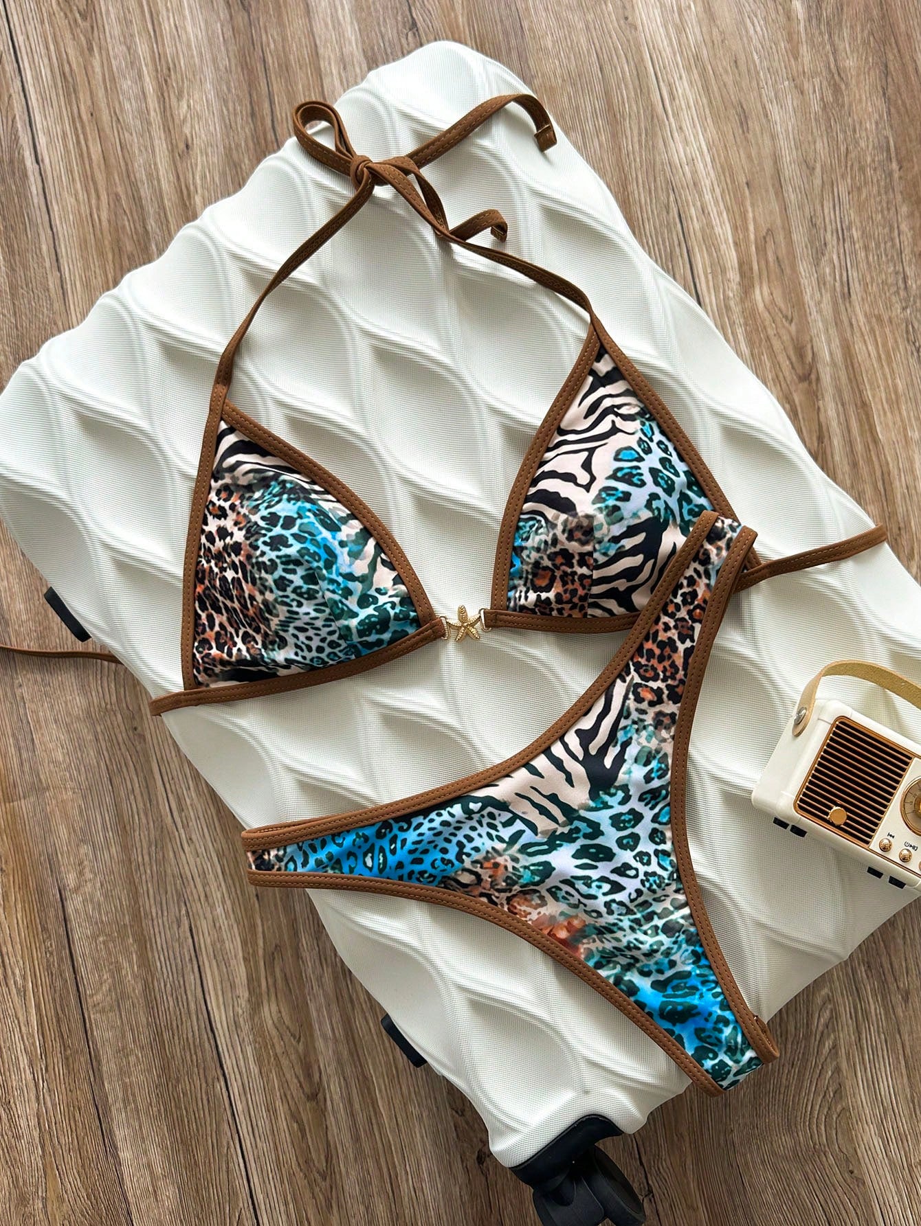 Swim Vcay Spring/Summer Solid Color Triangle Wireless Halter Backless