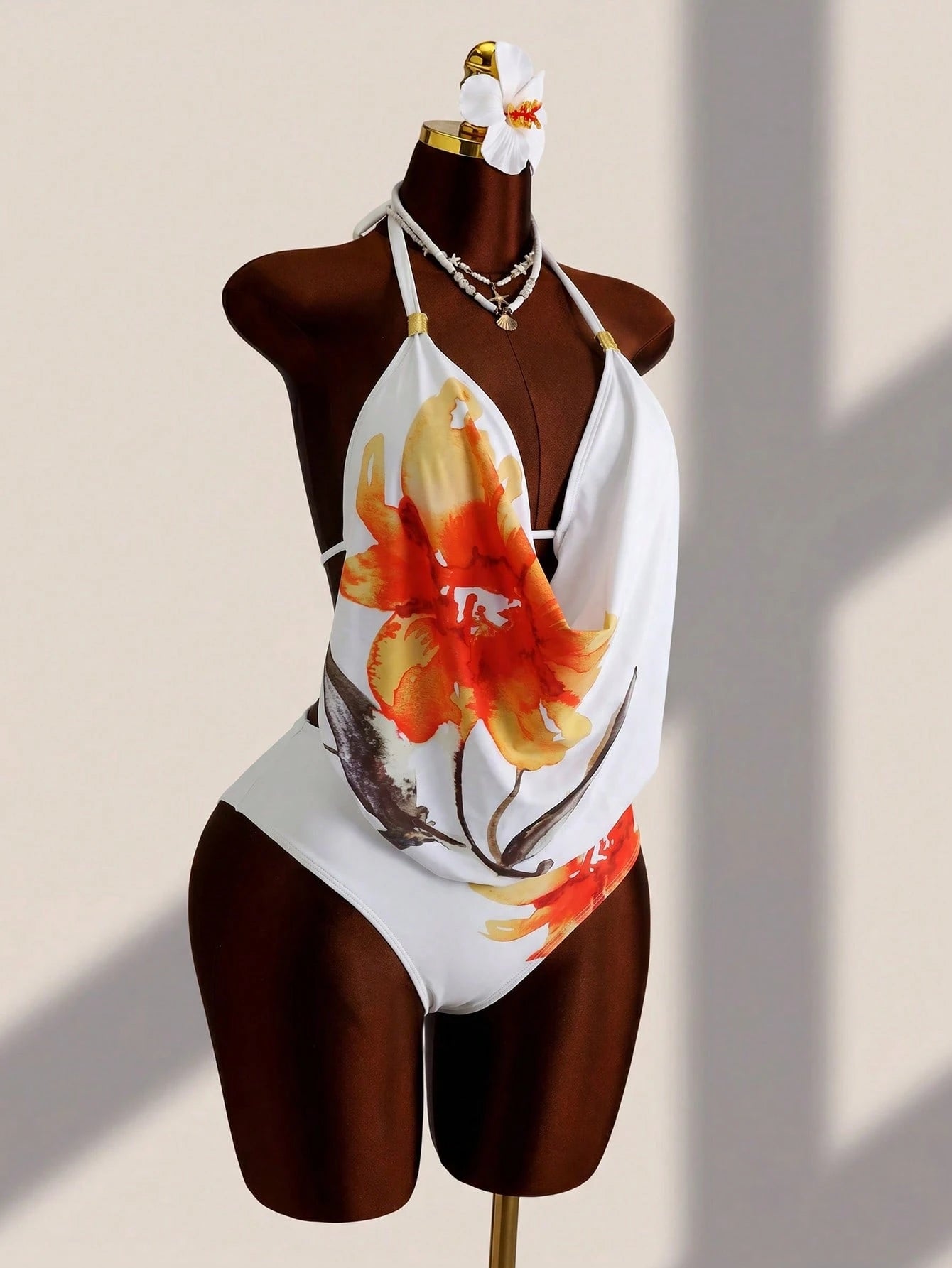 Swim Lushoire Summer Beach Draped Halter Tankini Black Swimsuit - image 13