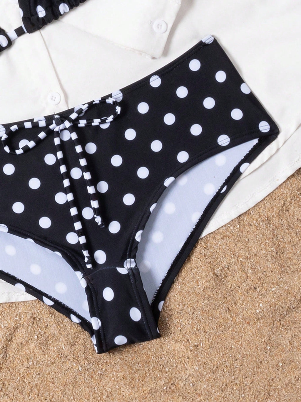 Swim Mod 2026SS New Women's Swimwear Navy Blue Polka Dot Bikini Sets,Summer Tropical Holiday Vacation,Vintage - image 4