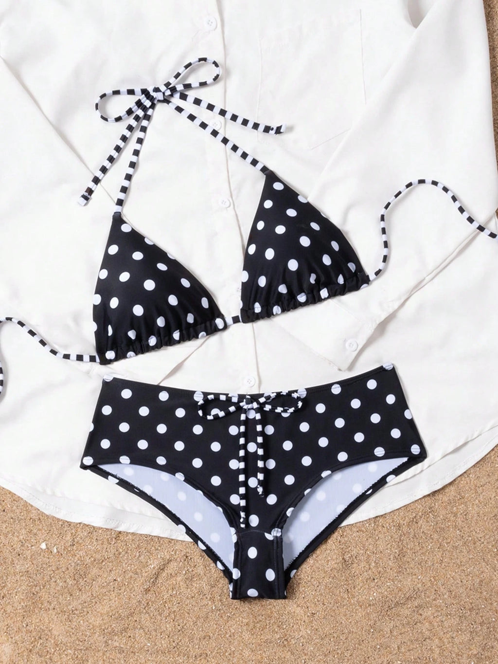 Swim Mod 2026SS New Women's Swimwear Navy Blue Polka Dot Bikini Sets,Summer Tropical Holiday Vacation,Vintage - image 5