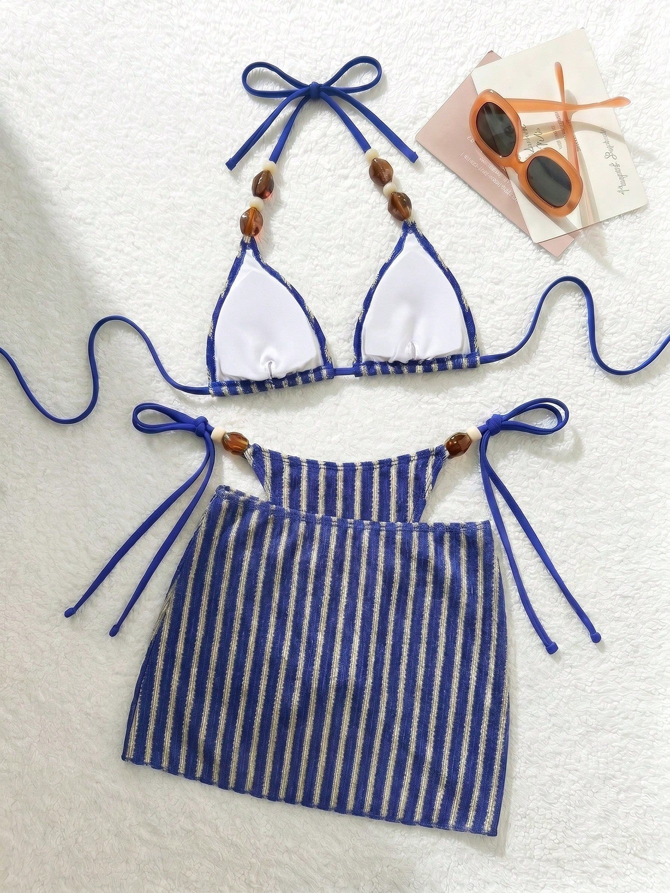 Costavie Women's Stone Accessory Backless Mesh Bikini Three Pieces Swimwear,Light - image 12
