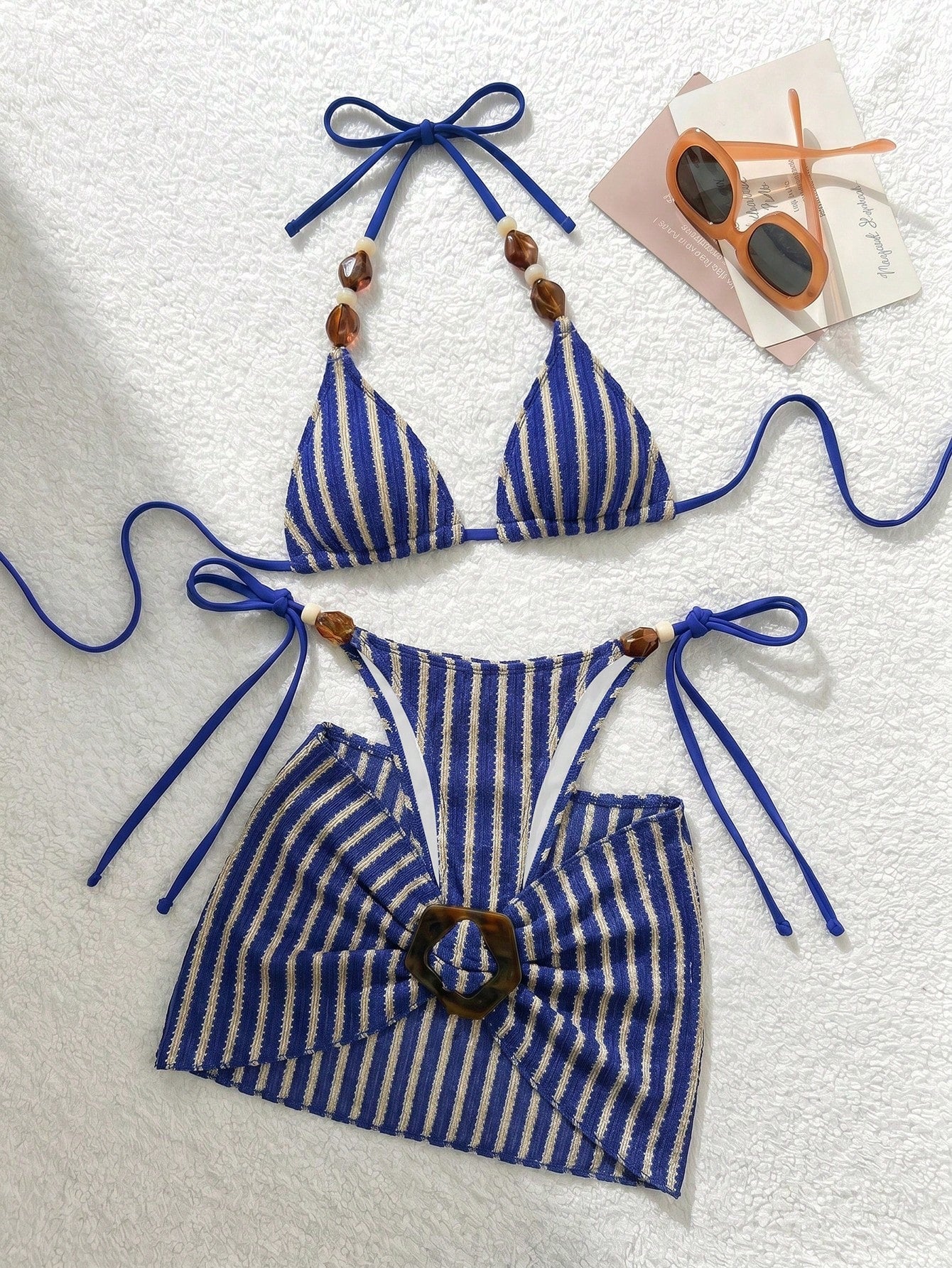 Costavie Women's Stone Accessory Backless Mesh Bikini Three Pieces Swimwear,Light - image 16
