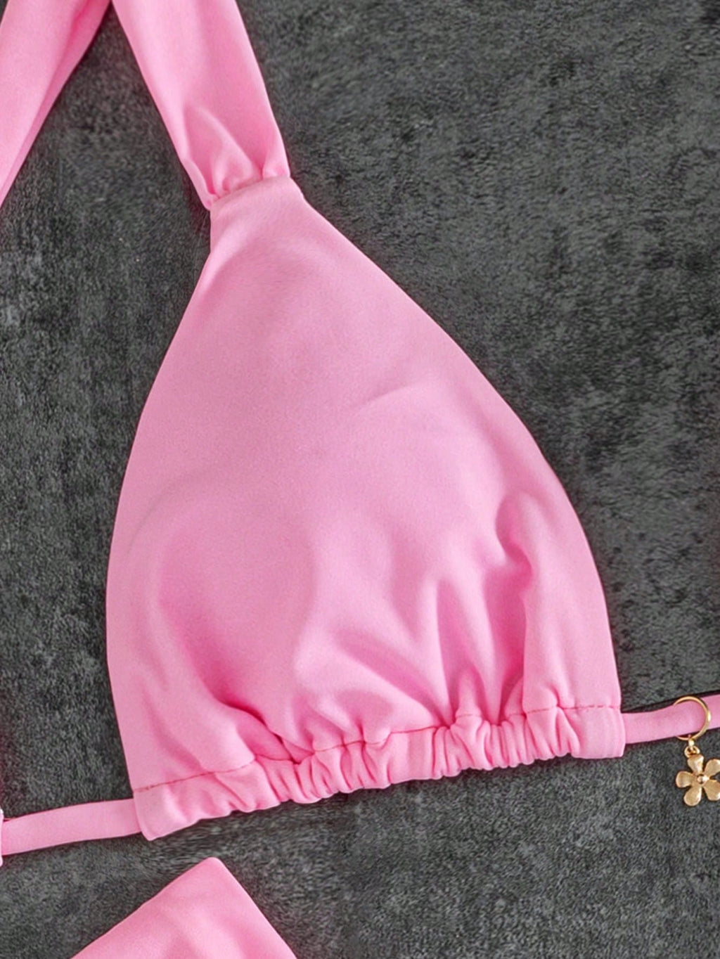 Women's Sexy Solid Yellow Bikini Set With Metal Flower Pendant,
