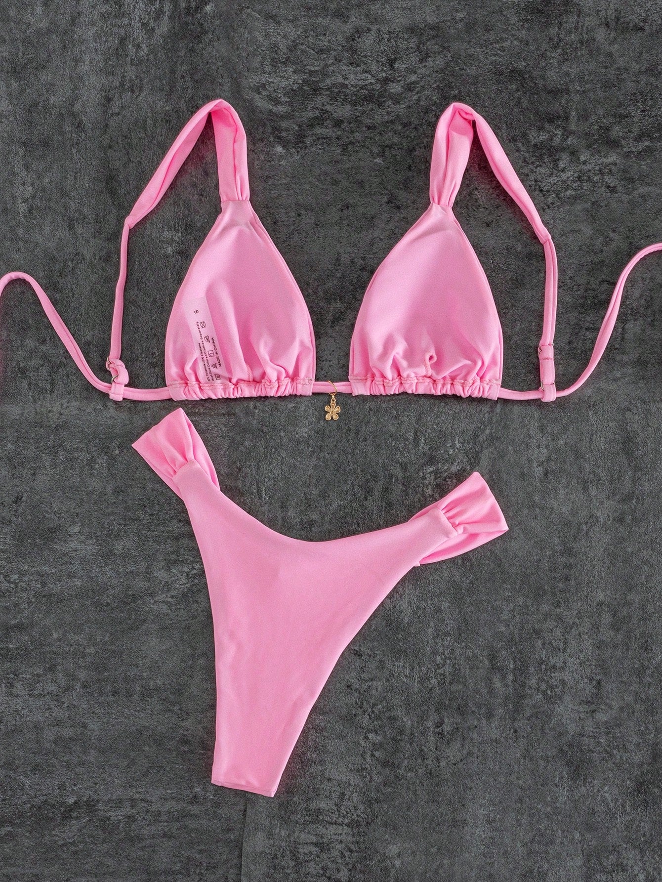 Women's Sexy Solid Yellow Bikini Set With Metal Flower Pendant,