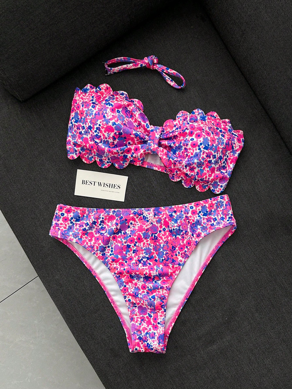 Swim Mod Women's Swimwear, Teenage Girl, Cutout Floral Trim,