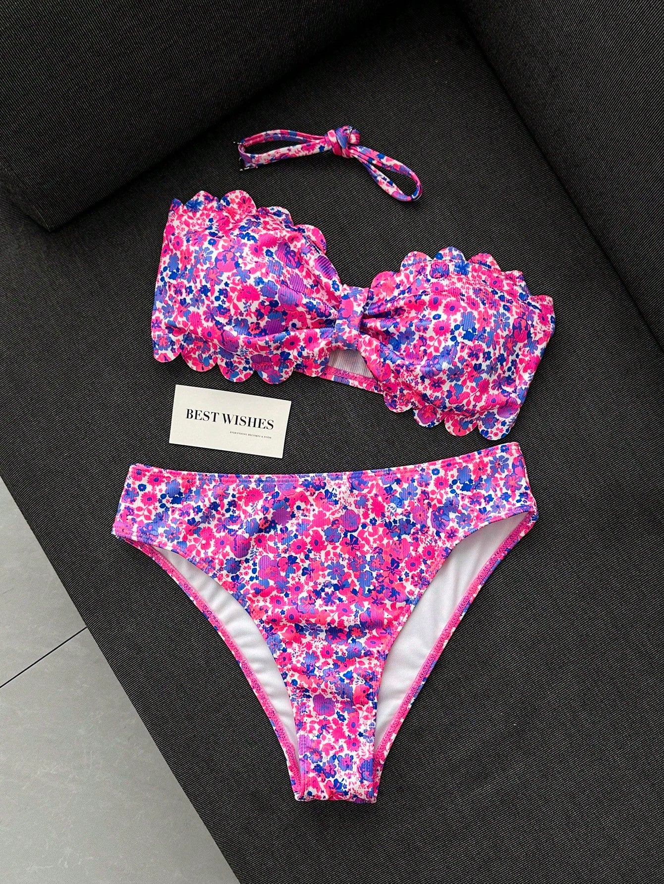 Swim Mod Women's Swimwear, Teenage Girl, Cutout Floral Trim,