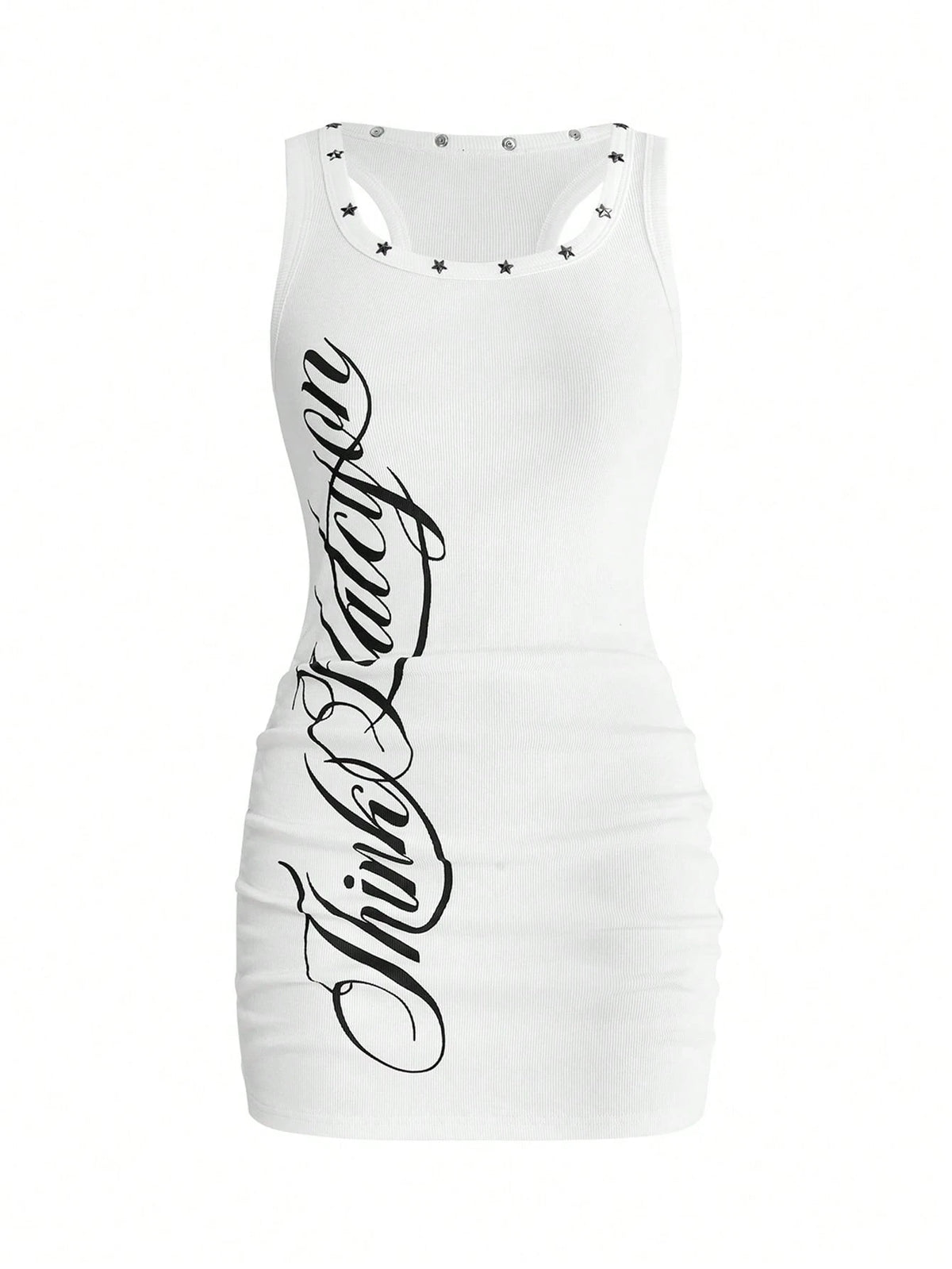 Grunge Punk Women's Retro Baddie Unisex Streetwear Casual Galaxy Star Rivet Print Bodycon Mini Dress - image 11