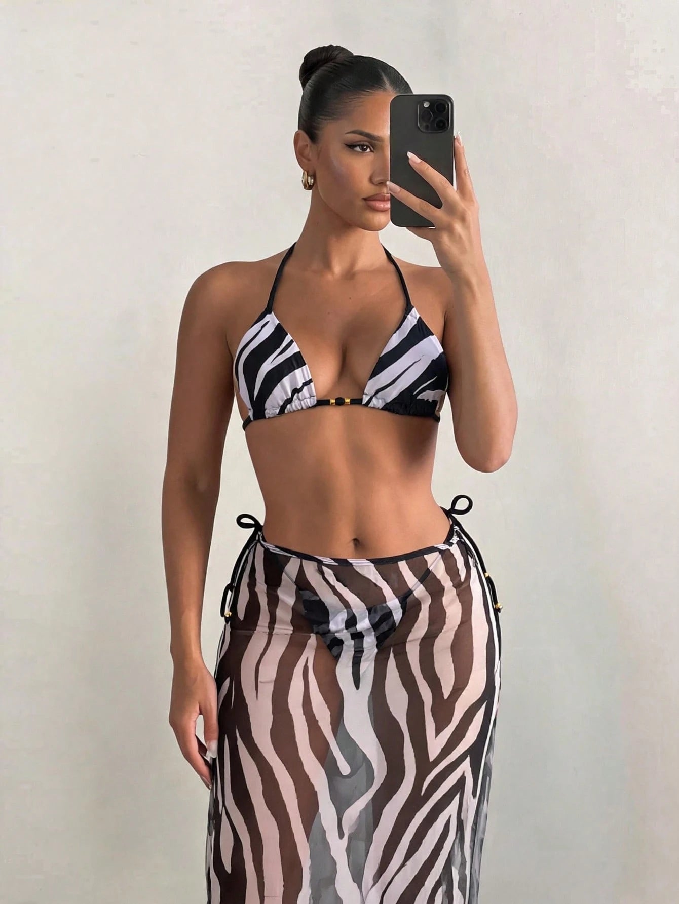 Sirith Women's Sexy Zebra Print Holiday Suit Beach Dress Bikini Three Pieces Swi