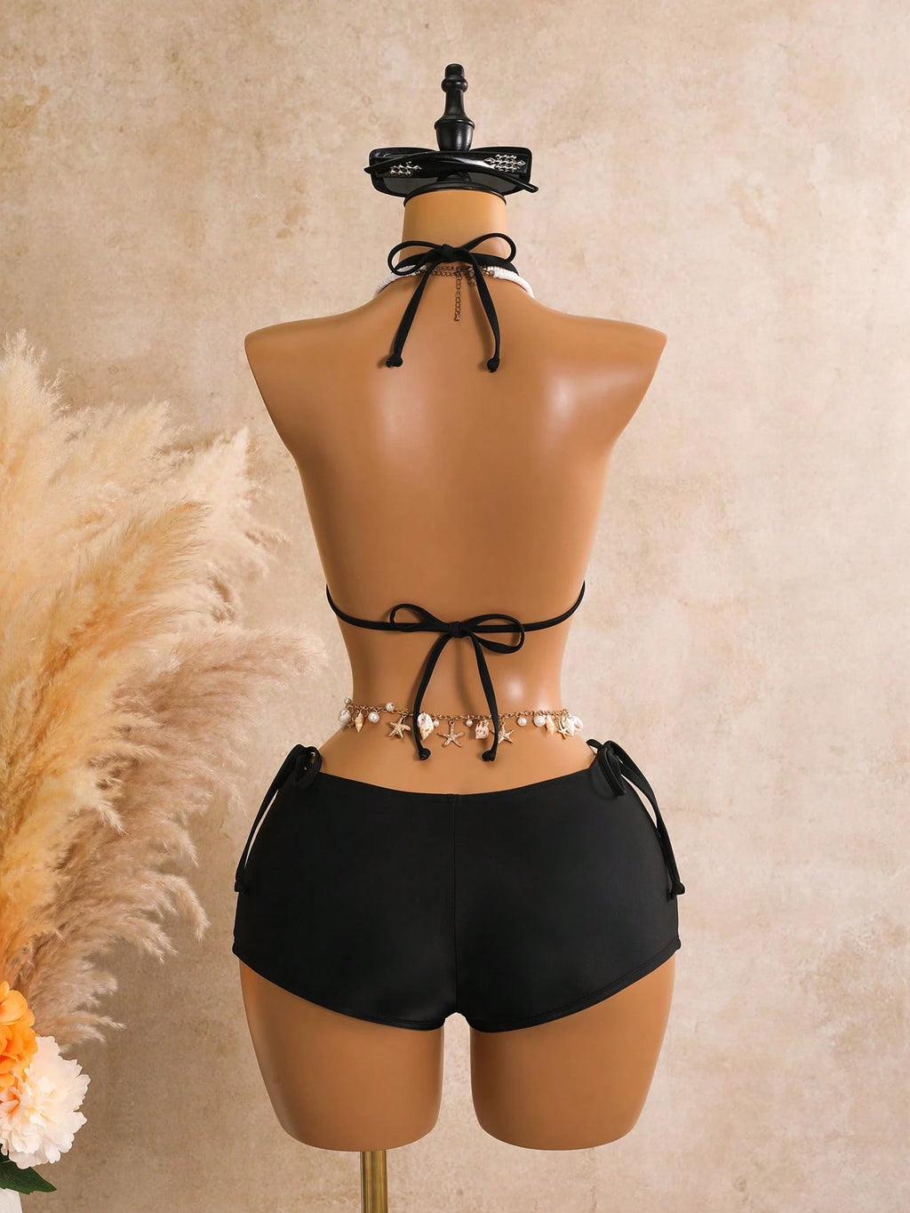 Swim Mod Women's Brown Polka Dot 3-Piece Bikini Set,Cute Bow Tie