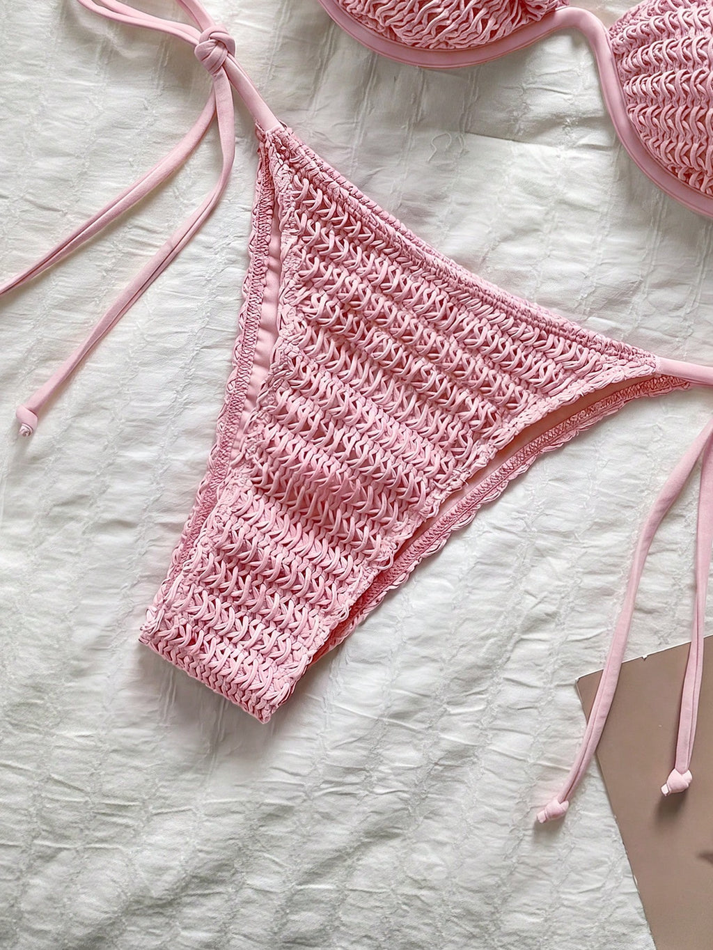 Bikinx Women's Colorblock Crochet Knit Fabric Bikini Set, Beaded