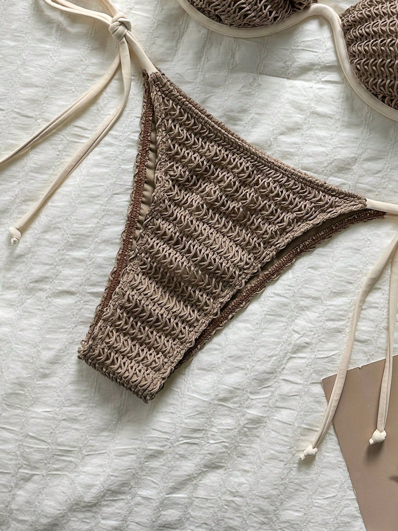 Bikinx Women's Colorblock Crochet Knit Fabric Bikini Set, Beaded