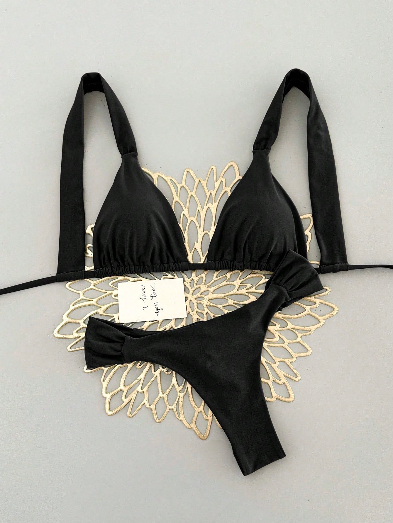 Swim Vcay Women's Sexy Beach Vacation Solid Color Fashion Halter Tie + Back Tie Bikini Top, Sexy Ruched Back - image 4