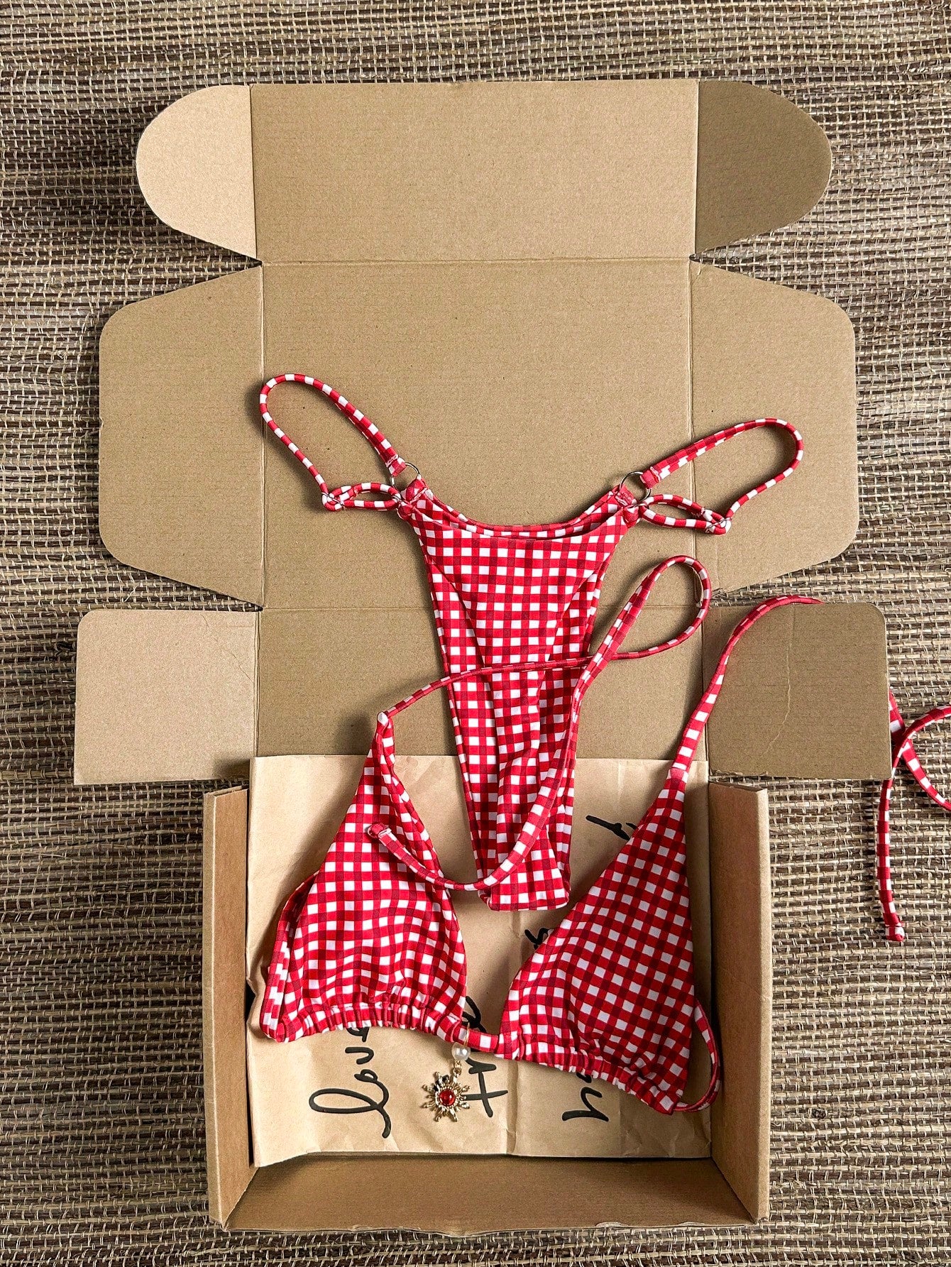 Swim Mod Women's 2 Pieces Bikini Set, Pink Stripe Triangle Spaghetti