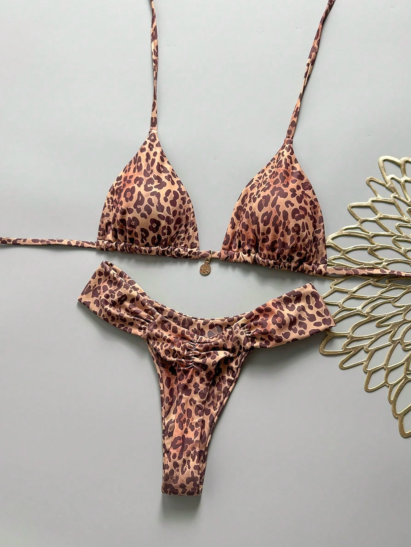 Swim Mod 2 Pieces Set,Cherry Print Halter Triangle Bikini Top And Red