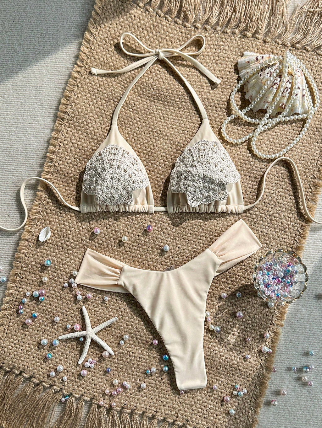 Swim Mod 2 Pieces Set,Cherry Print Halter Triangle Bikini Top And Red