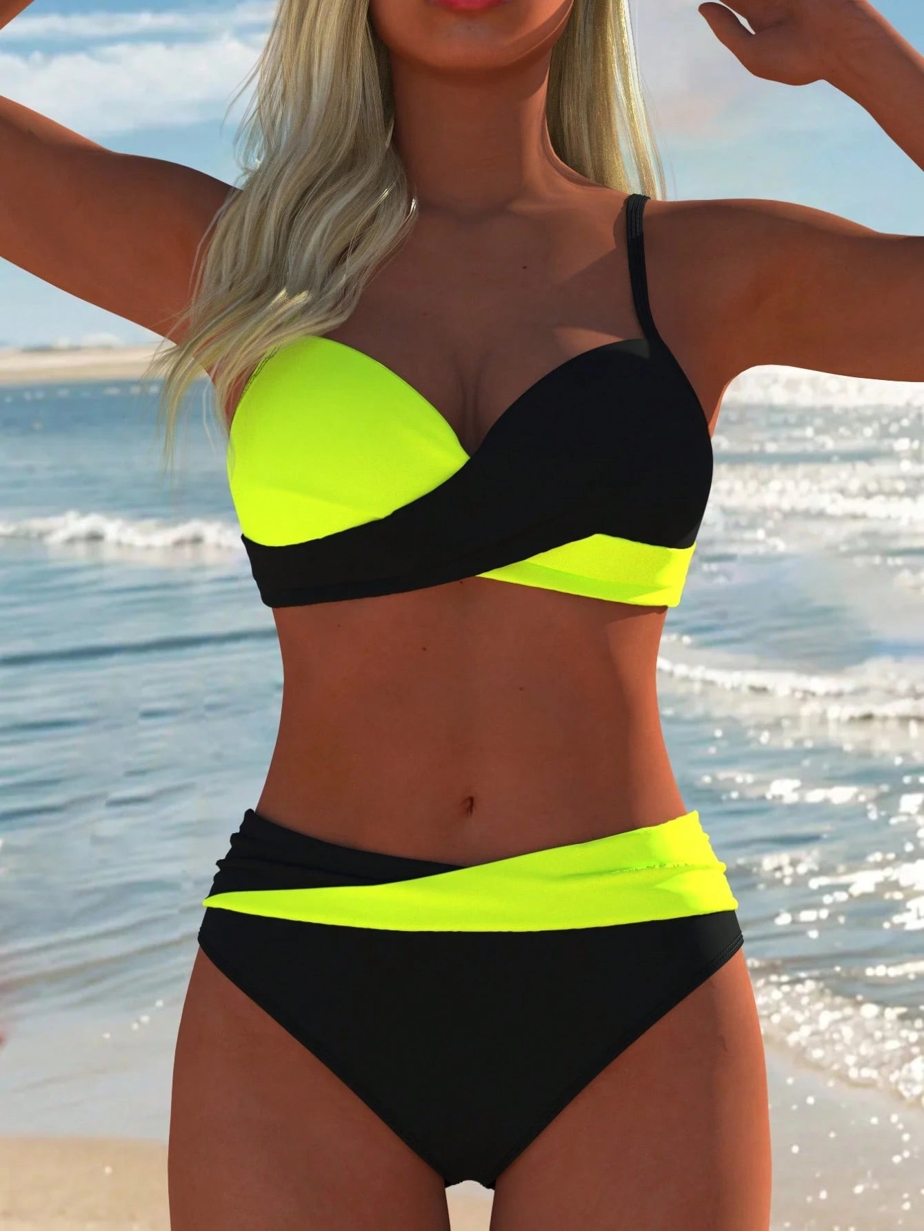 Women's Sexy Casual Black & White Color Block Spaghetti Strap Bikini