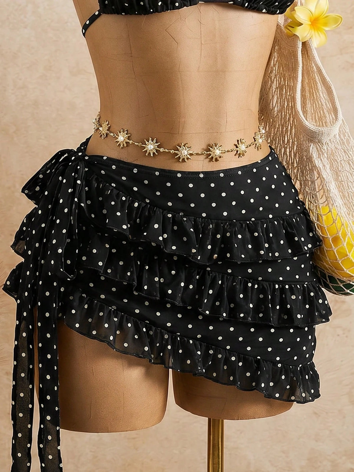 Bellisia Women's Brown Polka Dot,Summer,Cute,Beach Vacation,Holiday,Holiday Bikini & Cake Skirt 3 Pieces Set, - image 6