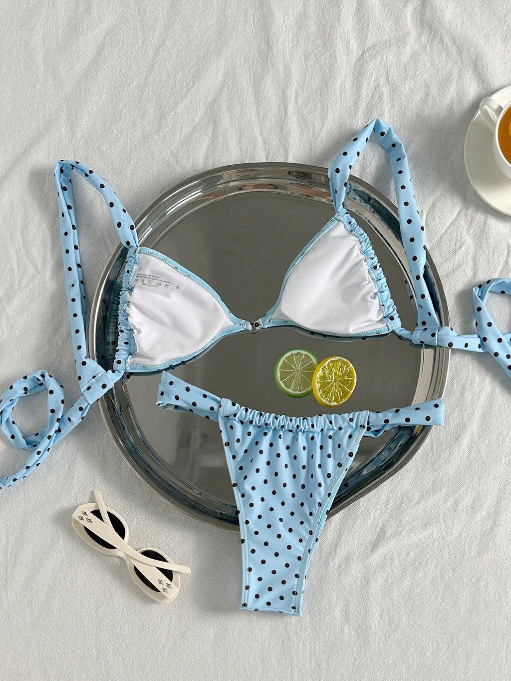 Swim Mod Spring/Summer New French Vintage Taro Purple Polka Dot Sweet