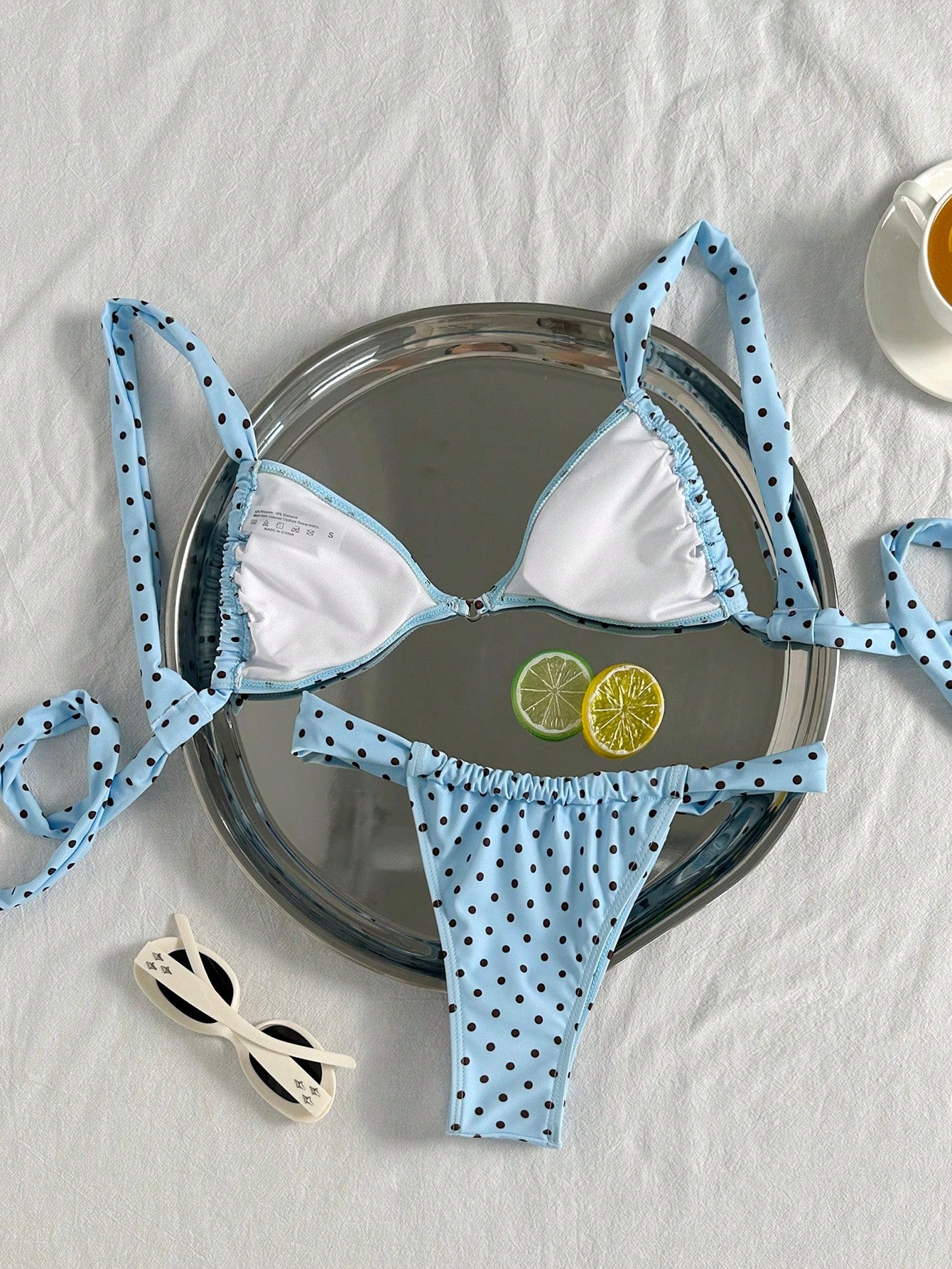 Swim Mod Spring/Summer New French Vintage Taro Purple Polka Dot Sweet