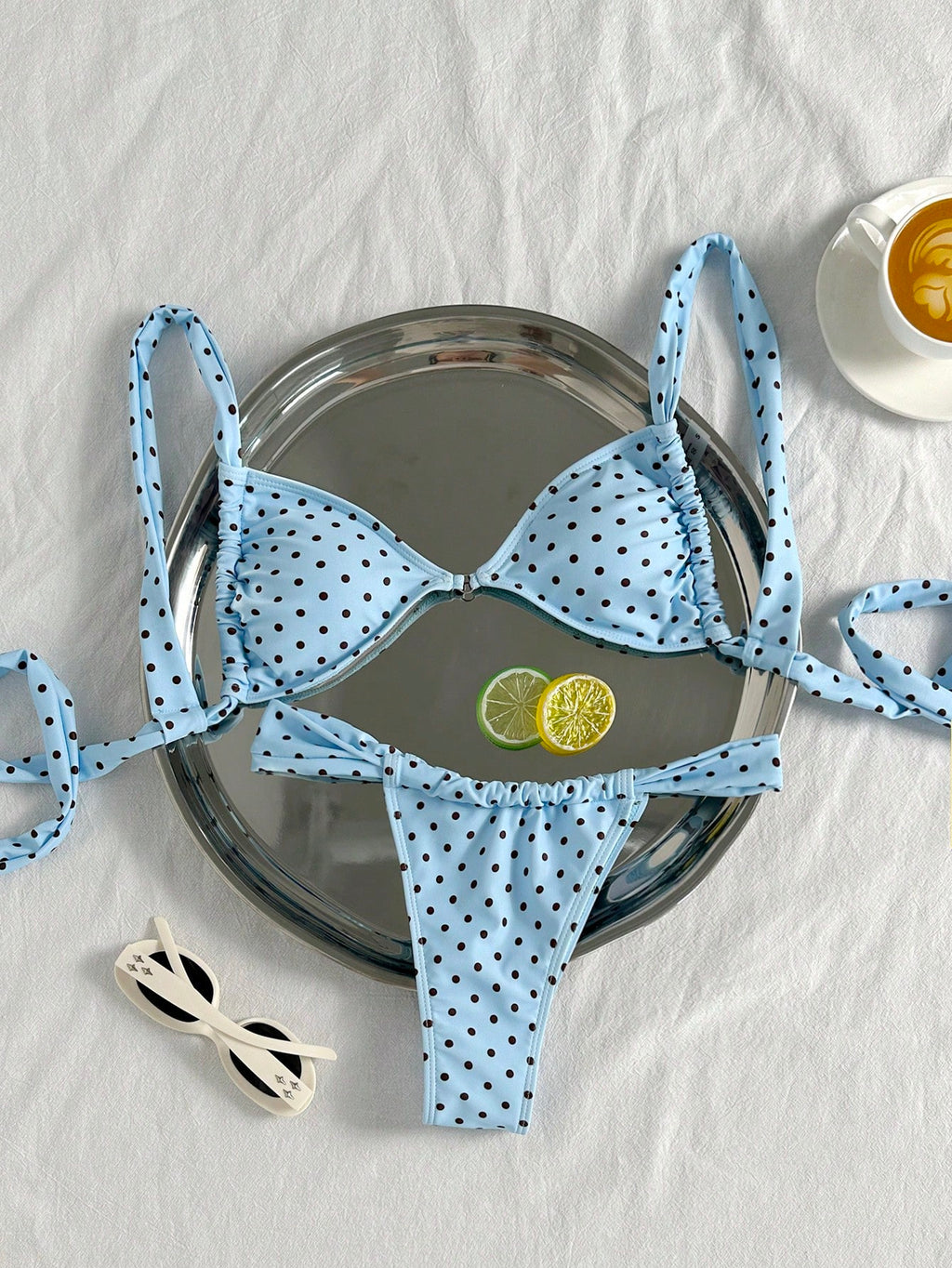 Swim Mod Spring/Summer New French Vintage Taro Purple Polka Dot Sweet