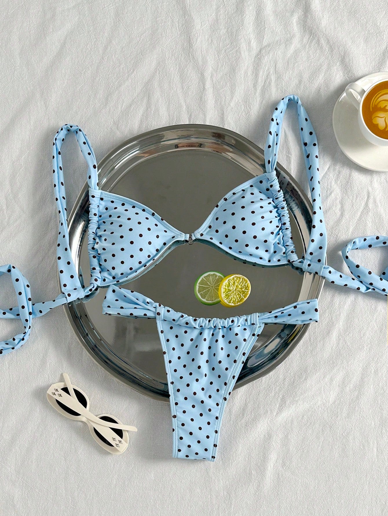 Swim Mod Spring/Summer New French Vintage Taro Purple Polka Dot Sweet
