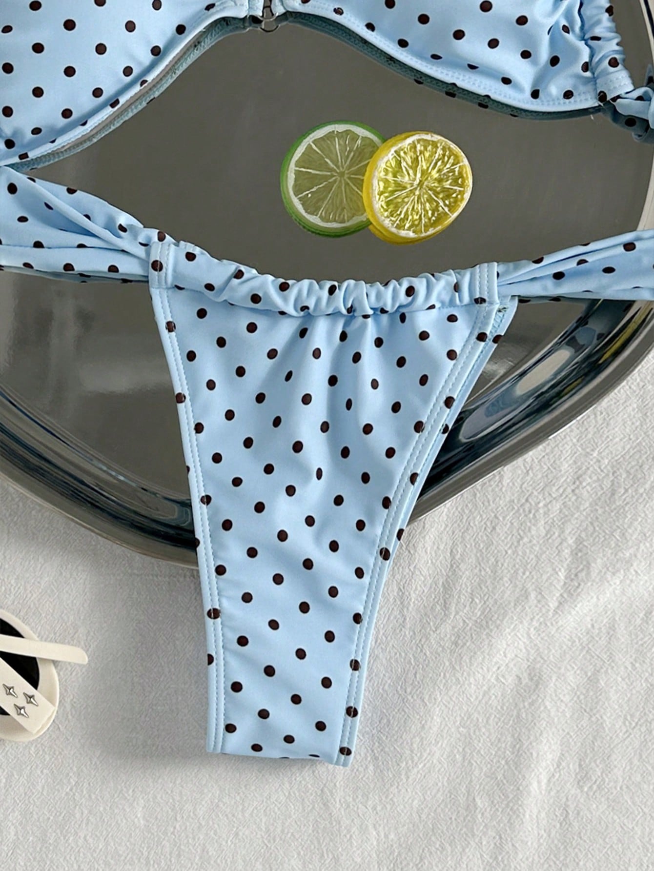 Swim Mod Spring/Summer New French Vintage Taro Purple Polka Dot Sweet