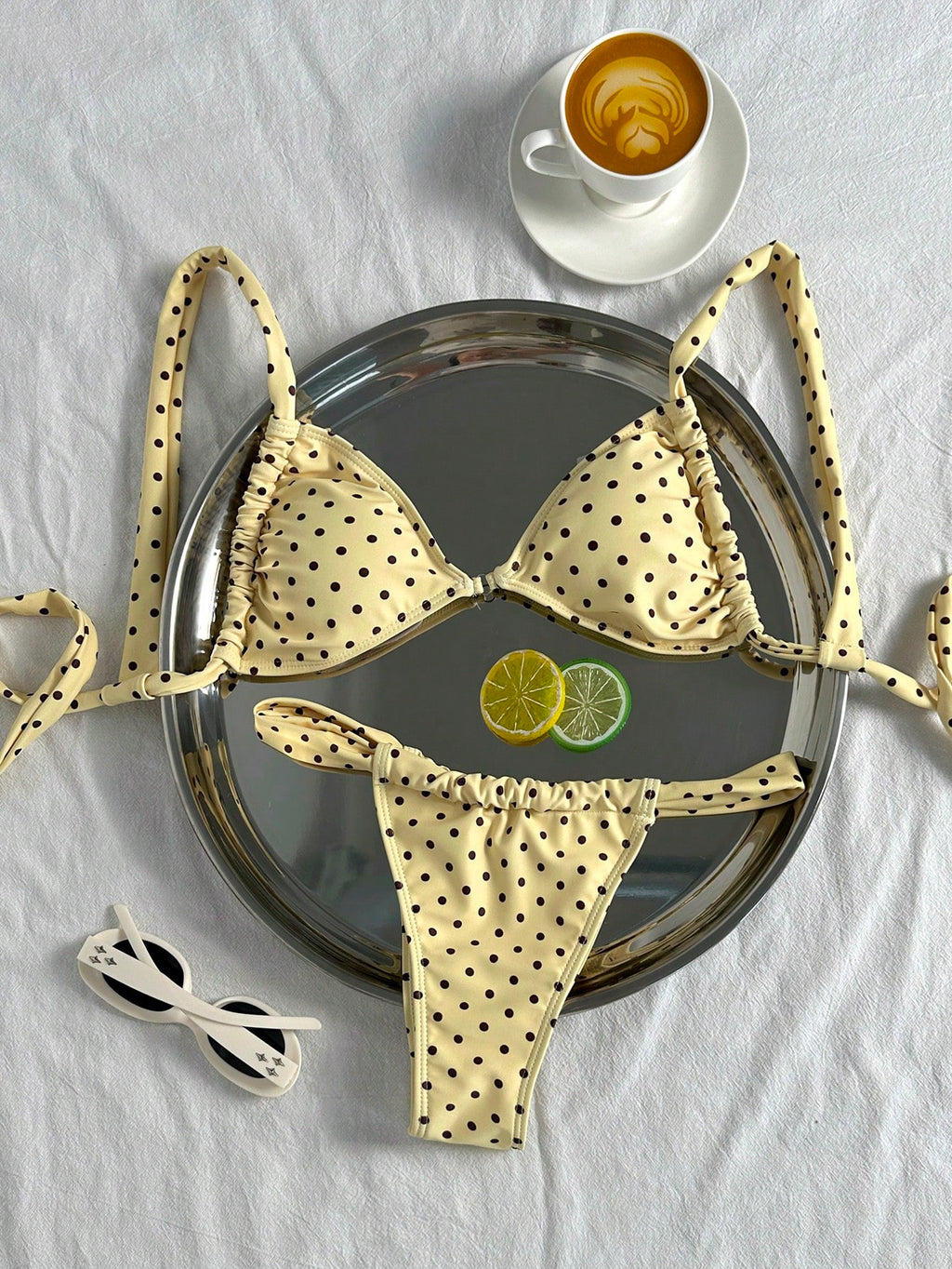 Swim Mod Spring/Summer New French Vintage Taro Purple Polka Dot Sweet