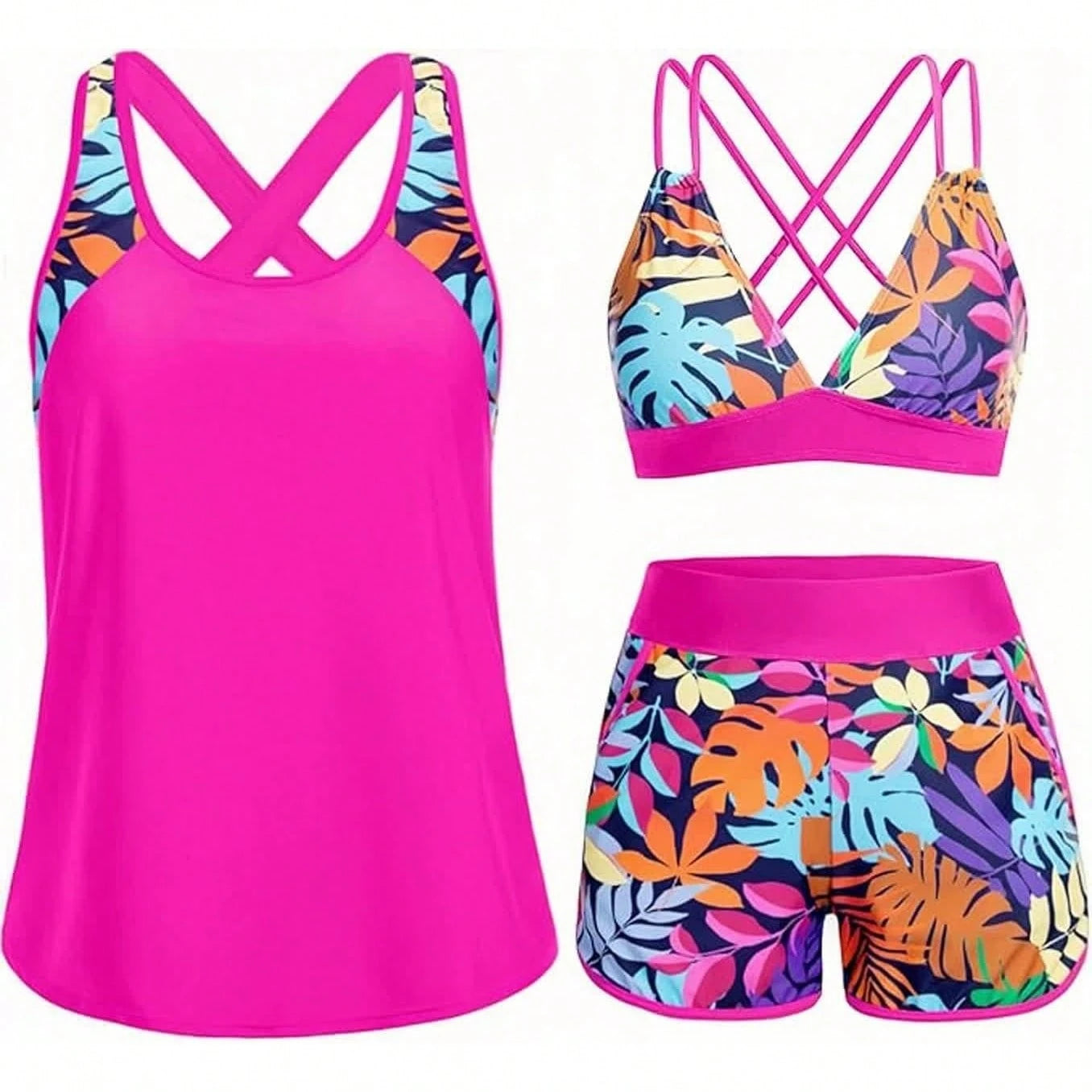 Women's Three-Piece Split Swimsuit With Pockets,-Back Design, Bikini
