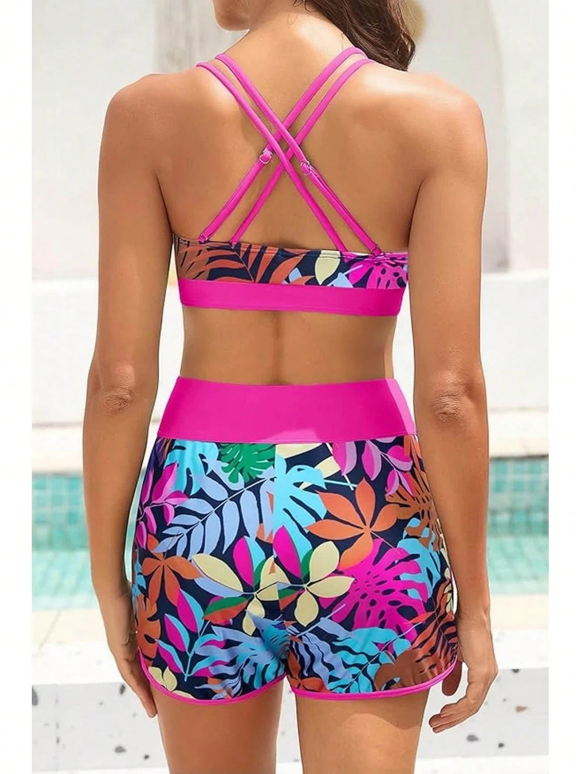 Women's Three-Piece Split Swimsuit With Pockets,-Back Design, Bikini
