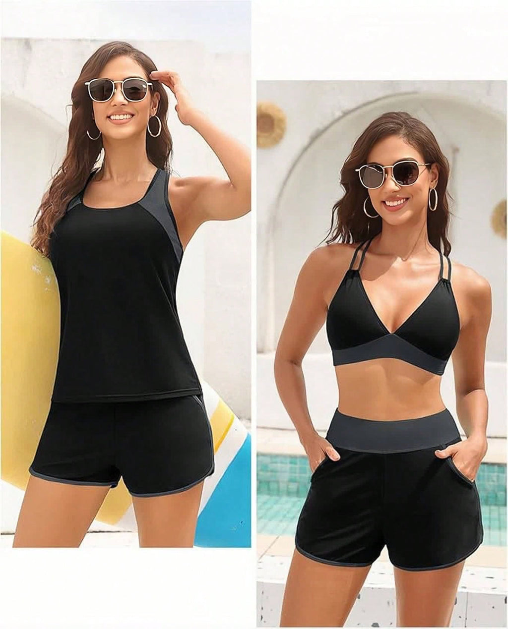Women's Three-Piece Split Swimsuit With Pockets,-Back Design, Bikini
