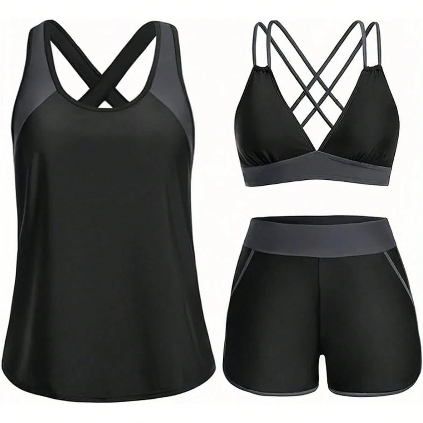 Women's Three-Piece Split Swimsuit With Pockets,-Back Design, Bikini