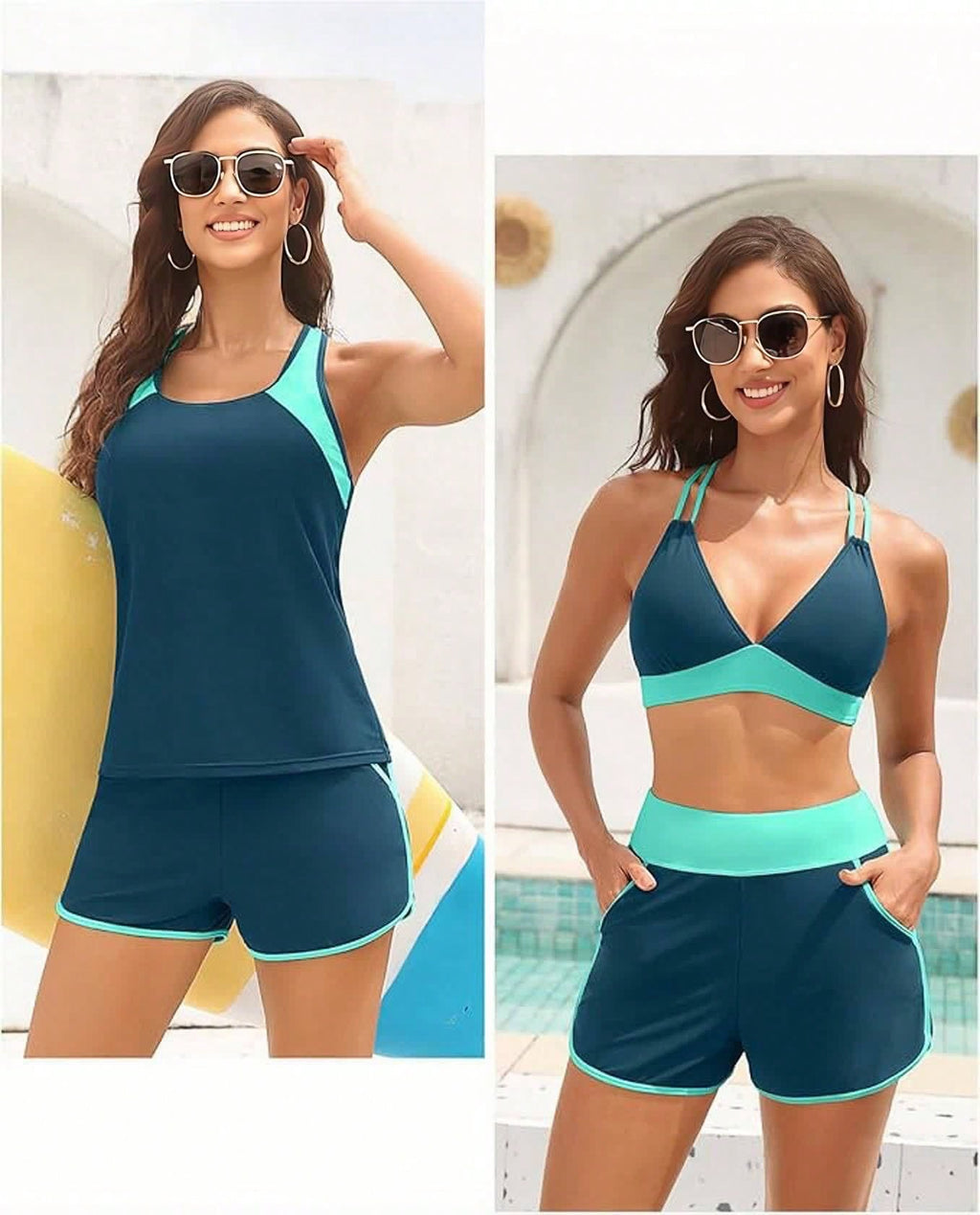 Women's Three-Piece Split Swimsuit With Pockets,-Back Design, Bikini