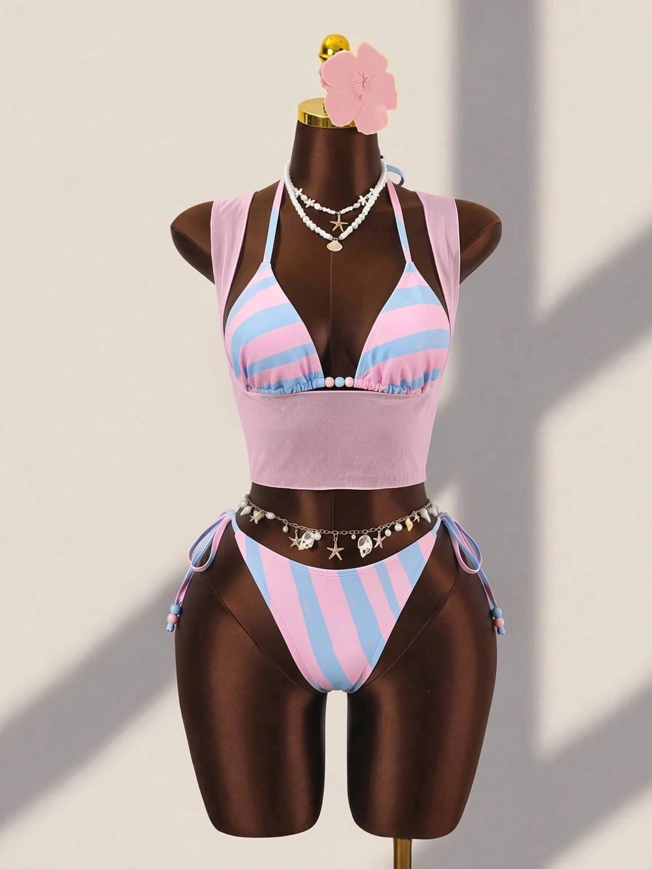 Swim Vcay Women's Summer Beach Holiday Beaded Decor Halter Tie Sexy