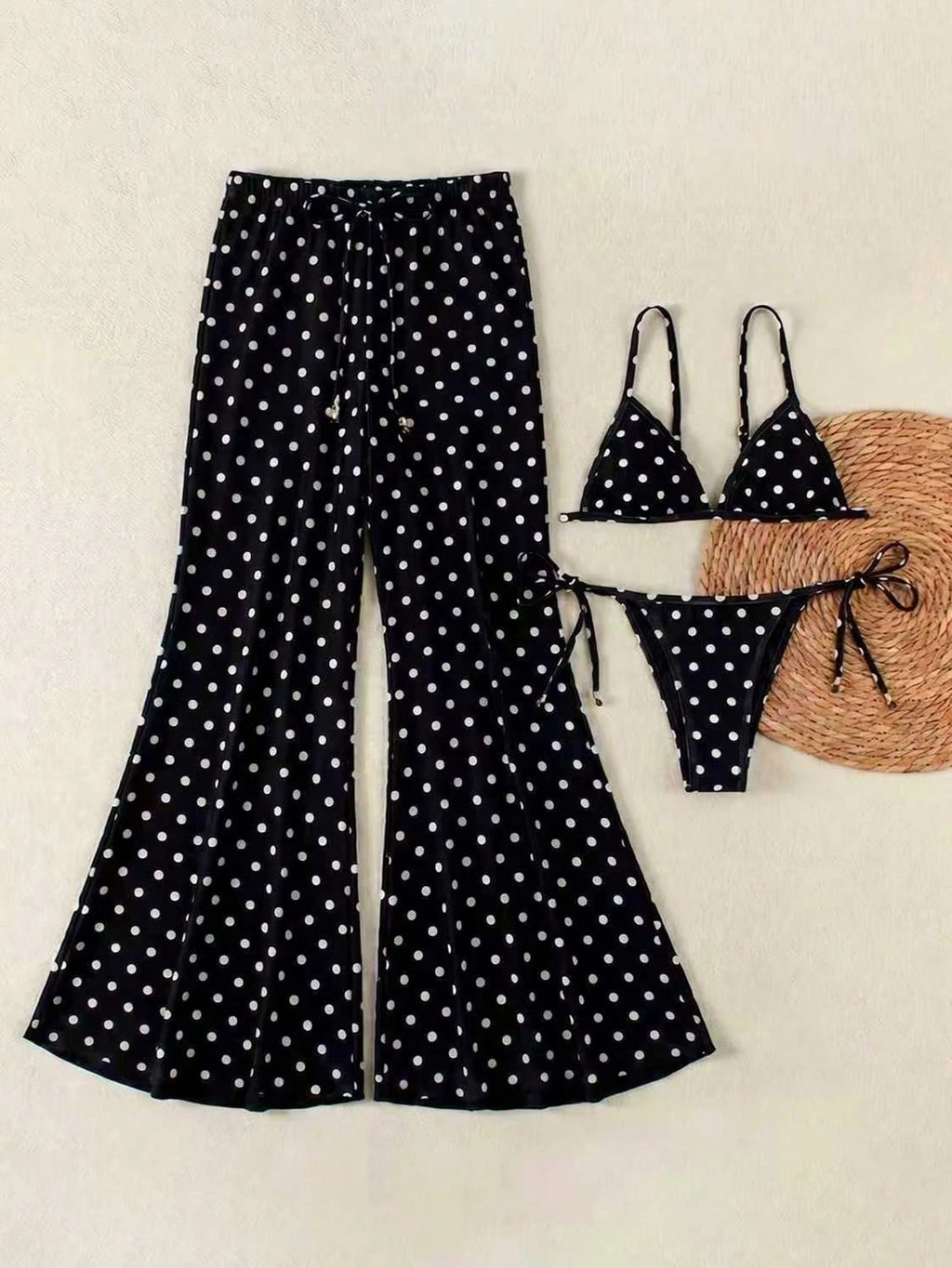 Women's New Sexy Zebra Print Bikini Set With Coverup And Flare Pants,