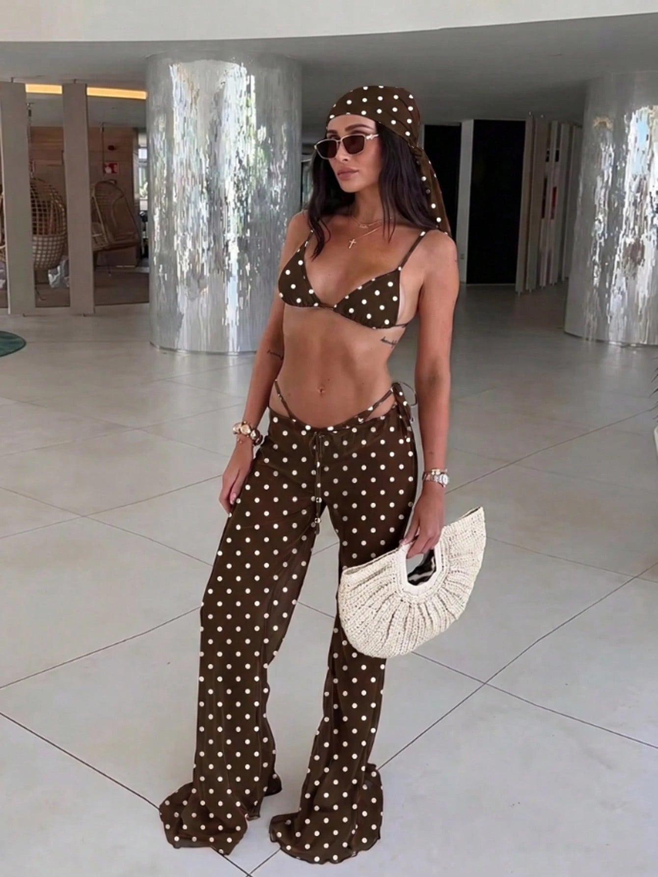 Women's New Sexy Zebra Print Bikini Set With Coverup And Flare Pants,