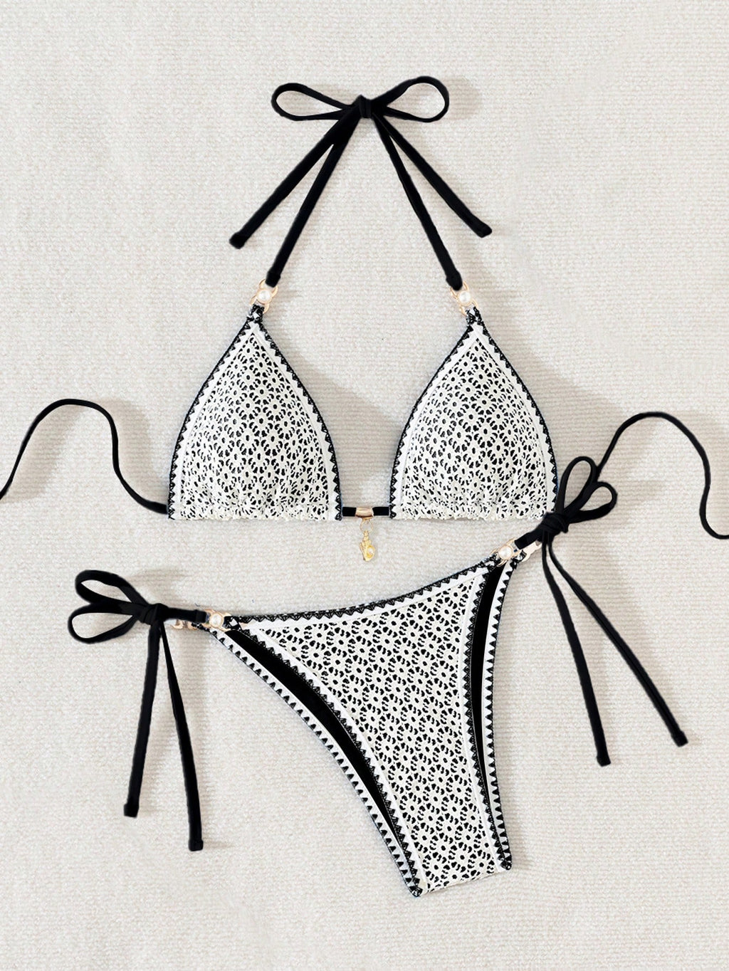 Swim Vcay Women's Hollow Out Blue Shell & Pearl Decor Sexy Bikini Set, Beach Summer Outfits - image 15