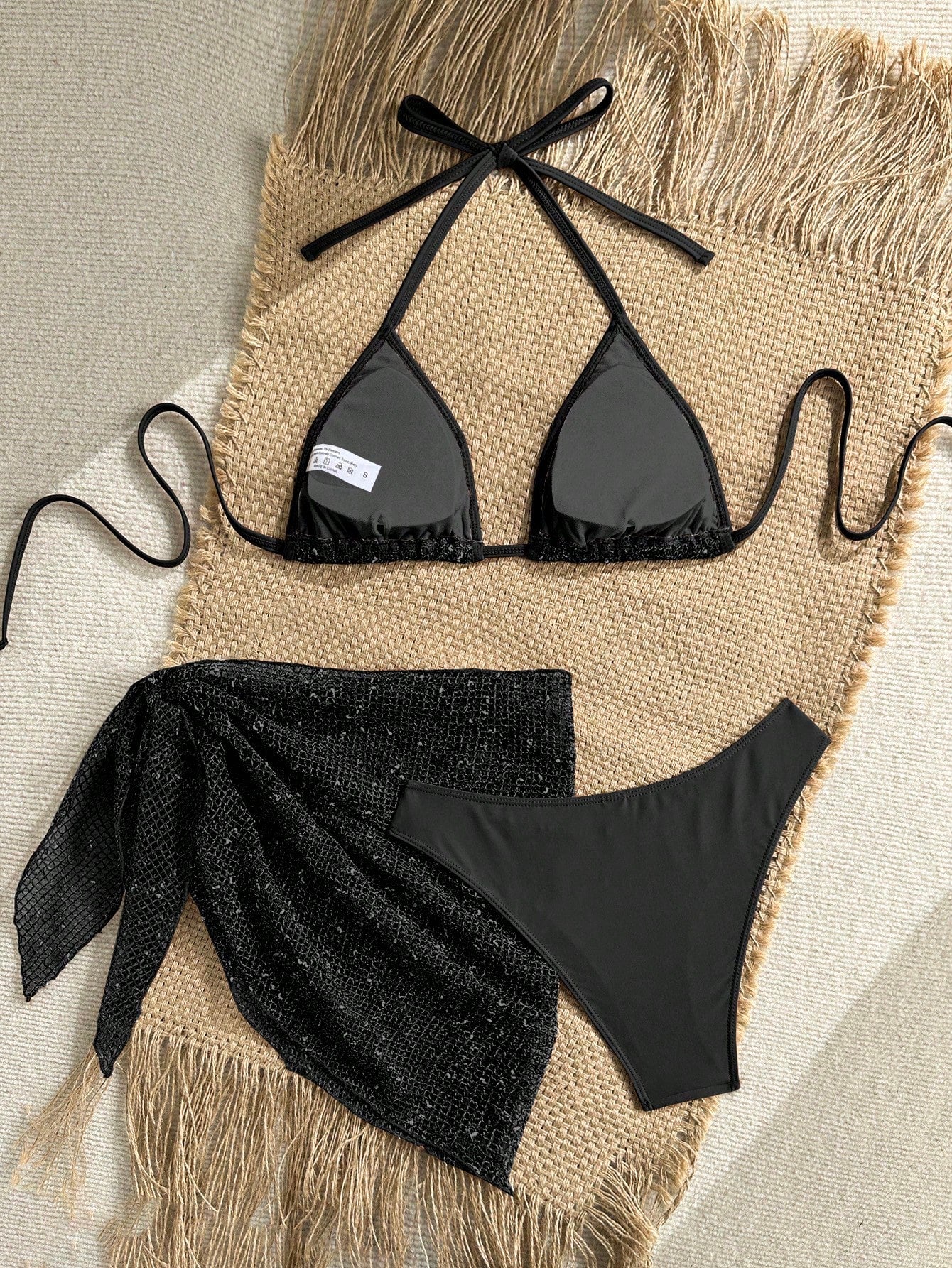 Swim SXY Women's 3-Piece Sequin Bikini Set With Cover Up,Glitter Net