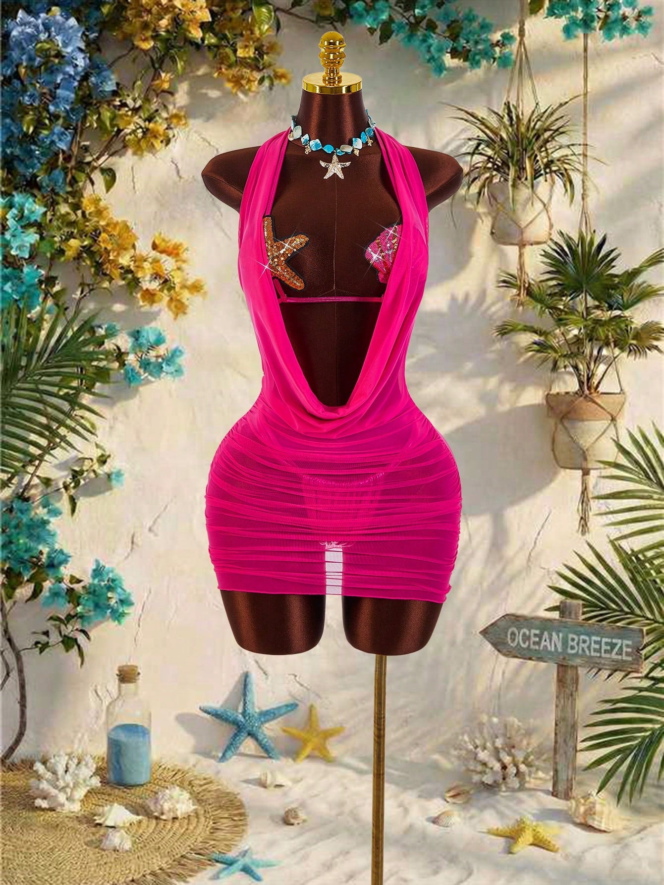 Amplova Women's 3-Piece Swimsuit Set With Starfish Shell Cup Details