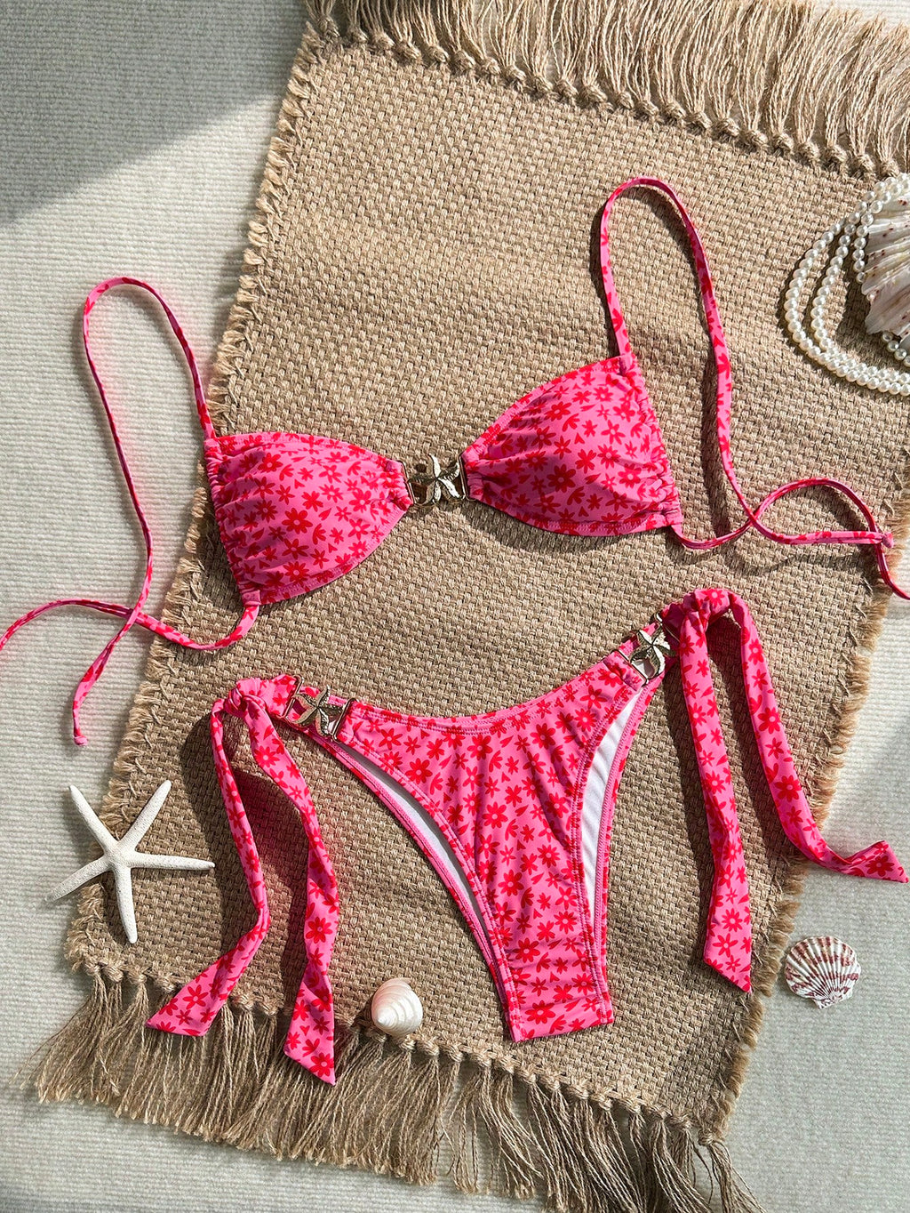 Swim Mod Women's Tropical Print Two Pieces Bikini Set, Casual Holiday
